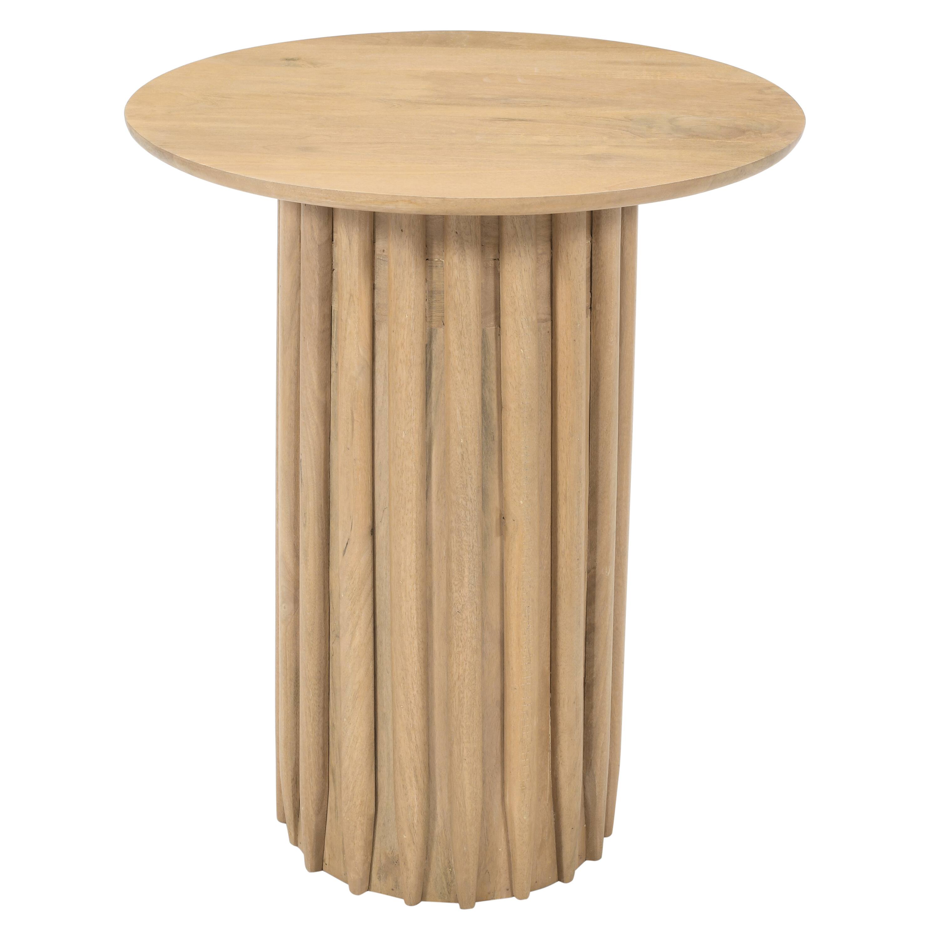 Alt View 1. Manhattan Lane - Sejo Side End Table, 20 Inch Round Top with Fluted Base in Natural Brown Mango Wood - Brown.