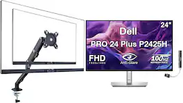 Dell - PRO 24 Plus 24" FHD IPS Monitor, Anti-Glare, Flicker Free, HDMI (P2425H) w/DKZ Hub & Ergoflexy Single Mount Arm - Black/Silver