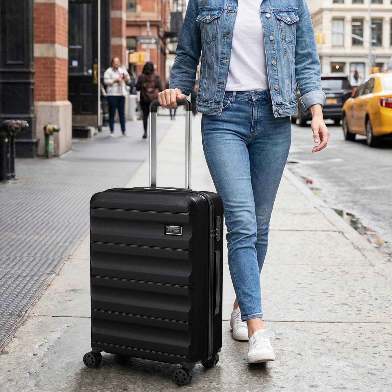 Alt View 3. Costway - Costway 3 PCS Hardside Luggage Set (20/24/28 Inch) with 8-Spinner Wheels, 3-Digital Lock - Black.