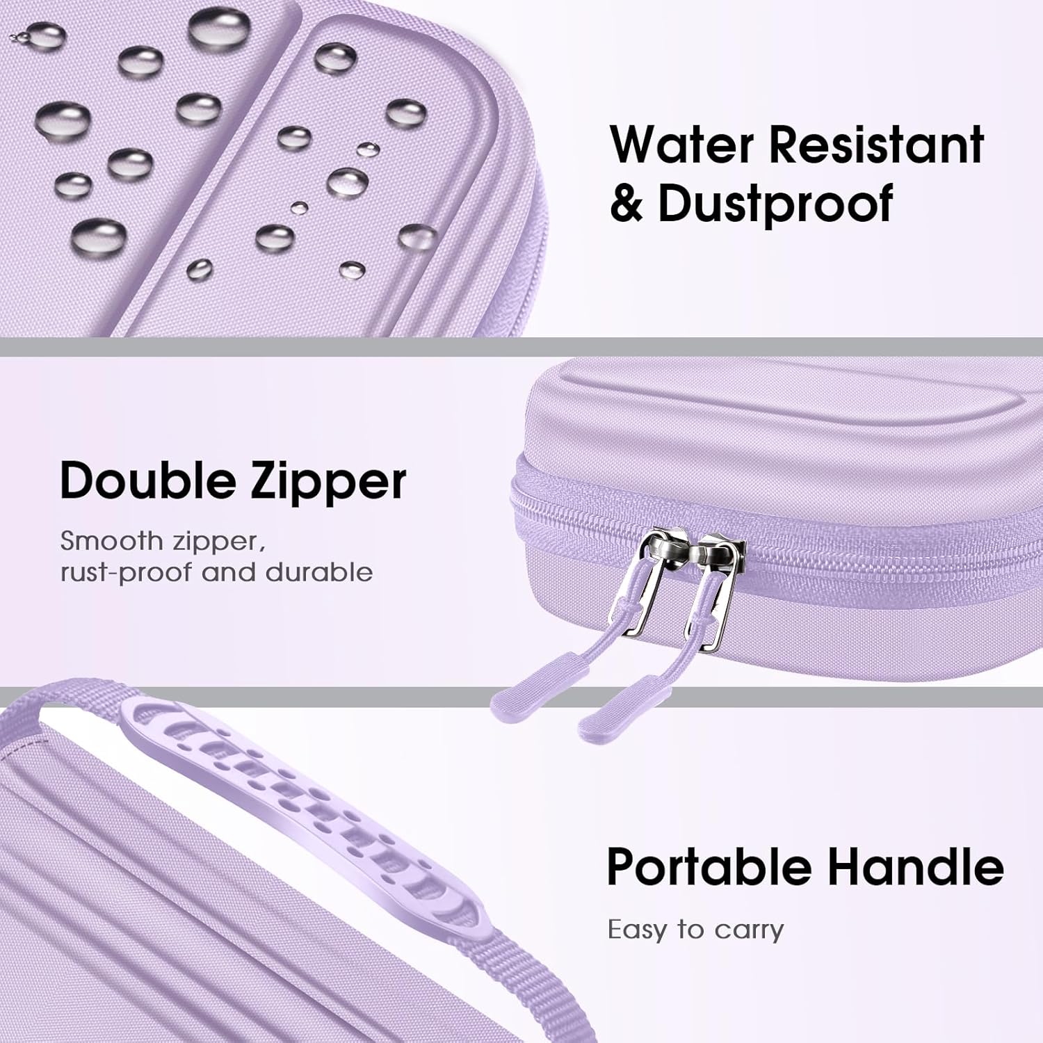 Water Resistant & Dustproof

Double Zipper
Smooth zipper, rust-proof and durable

Portable Handle
Easy to carry