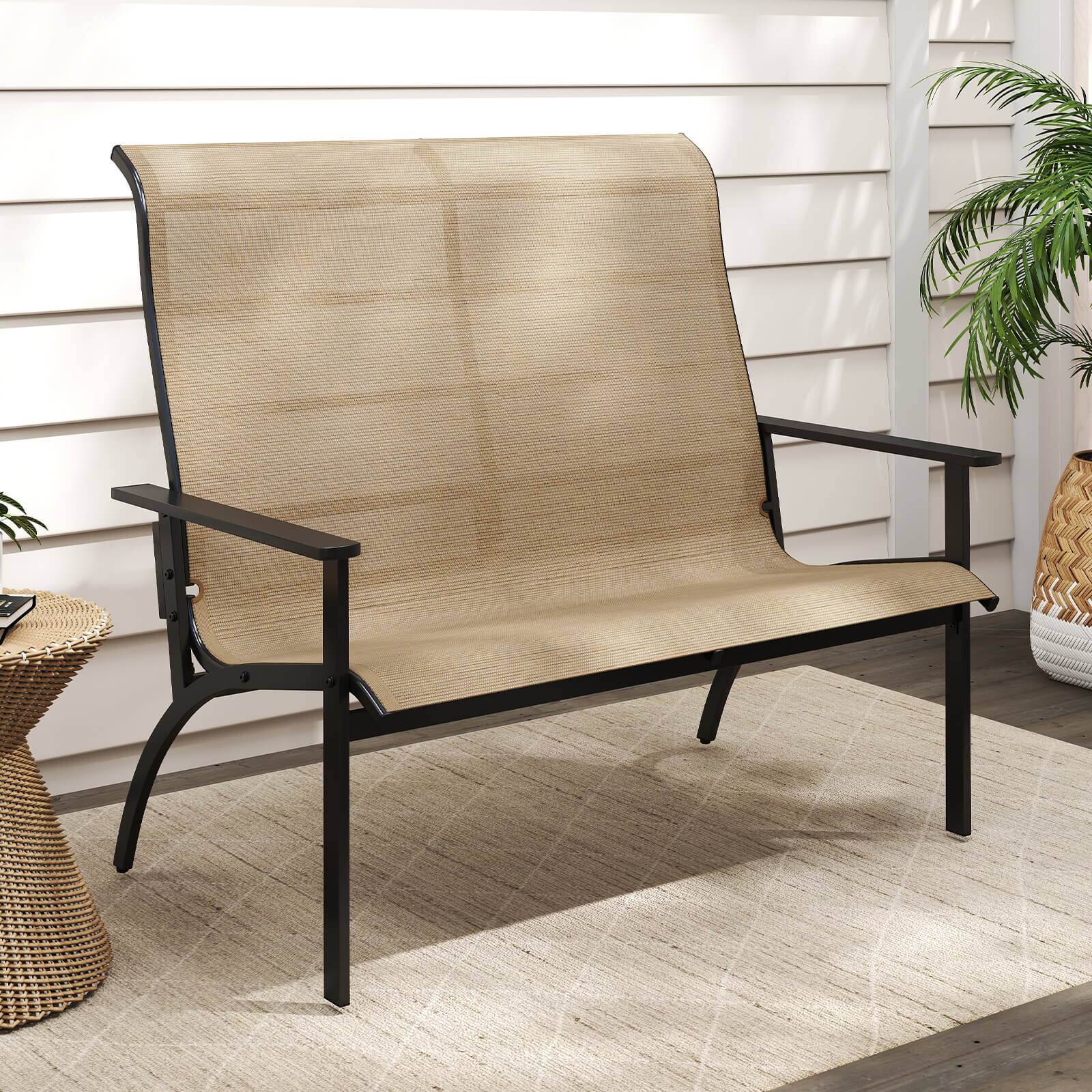 Alt View 1. Costway - Costway 2-Person Patio Garden Bench with High Back and Armrests  880 lbs Weight Capacity - Coffee.