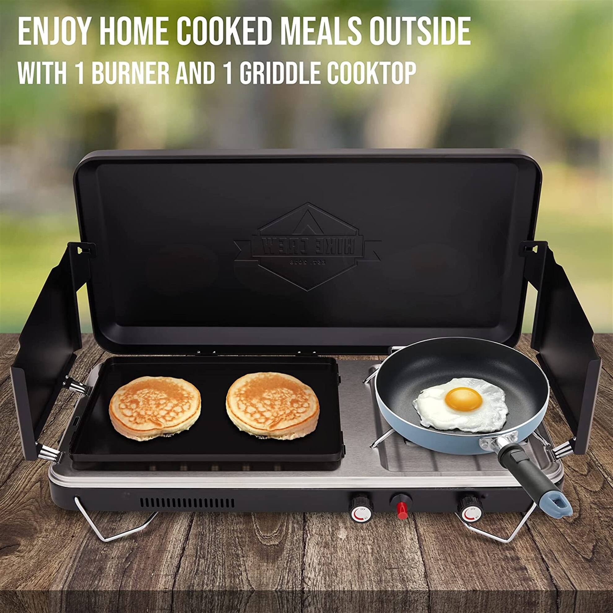 ENJOY HOME COOKED MEALS OUTSIDE WITH 1 BURNER AND 1 GRIDDLE COOKTOP