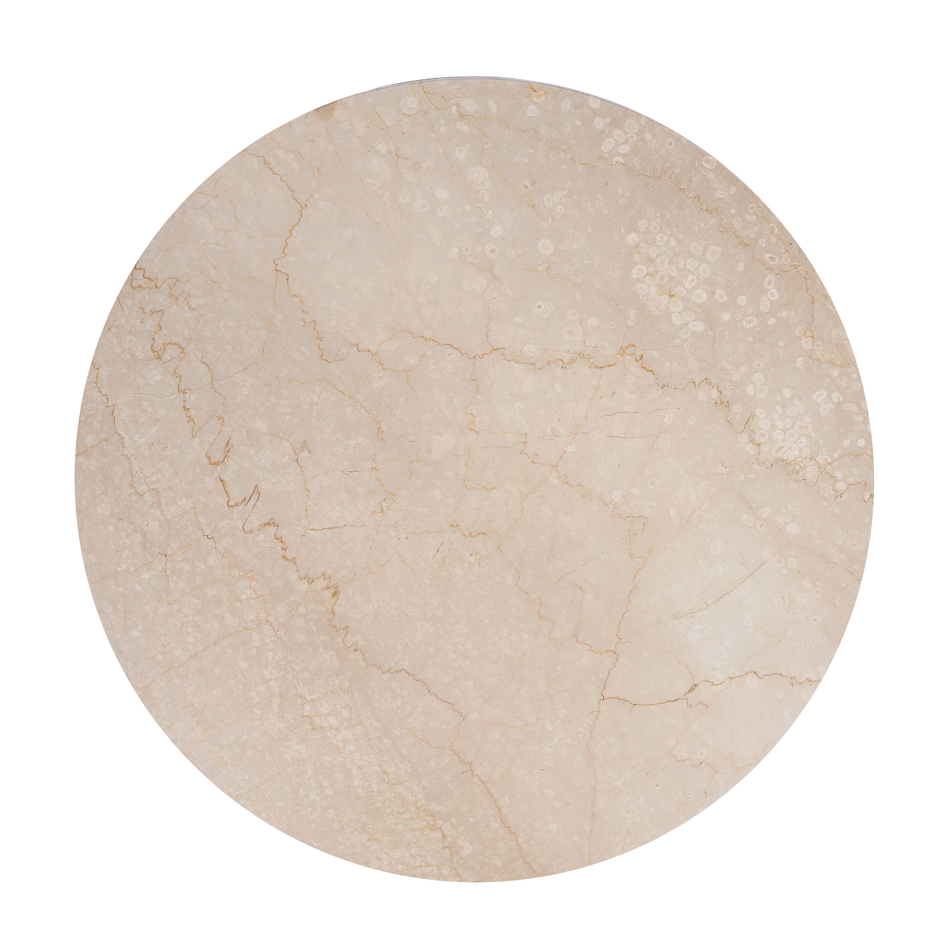 Alt View 1. Manhattan Lane - Kara Coffee Table, 29 Inch Round Botticino Marble Top, Brown Mango Wood 3 Panel Tripod Base - Natural Brown, Beige.