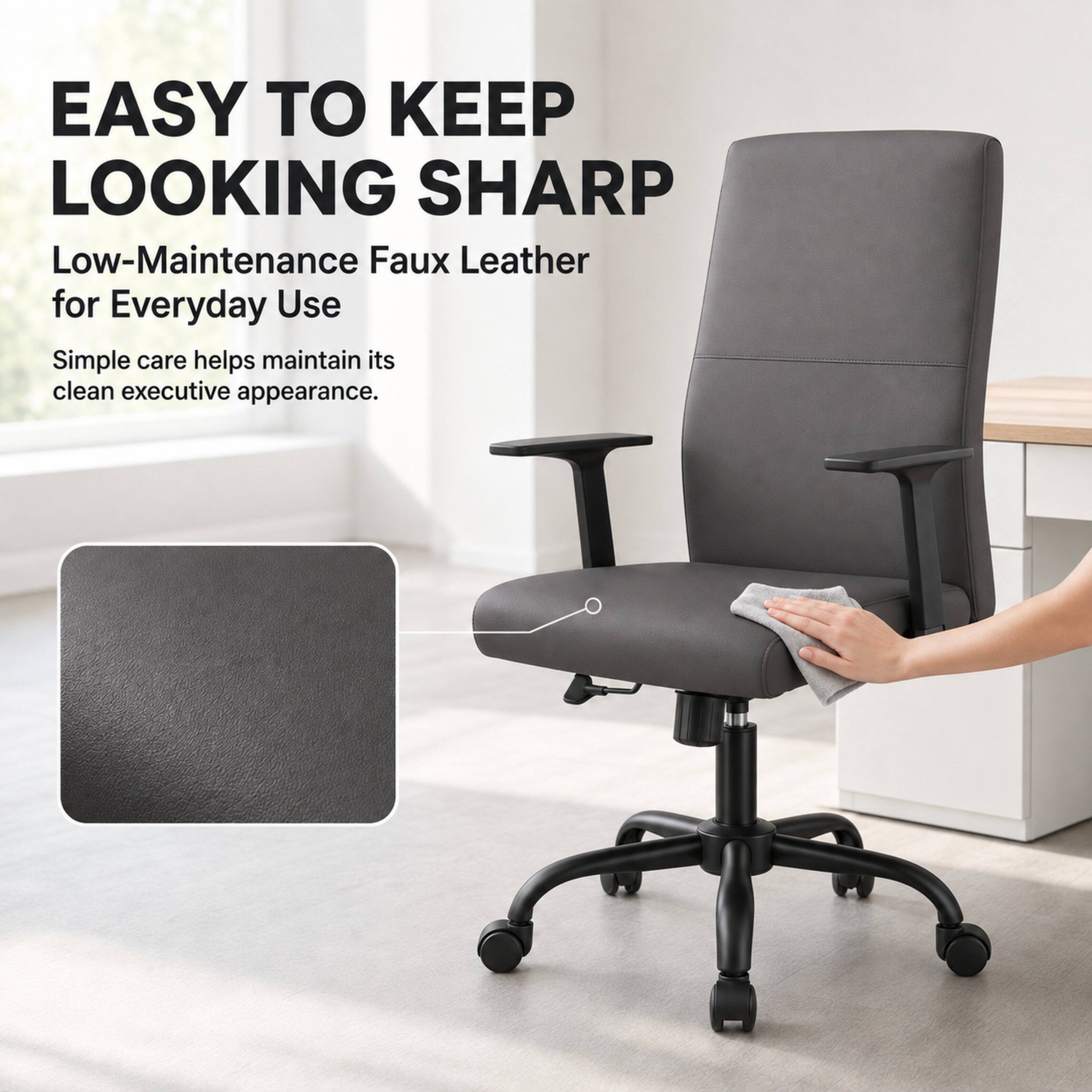 EASY TO KEEP LOOKING SHARP  
Low-Maintenance Faux Leather for Everyday Use  
Simple care helps maintain its clean executive appearance.
