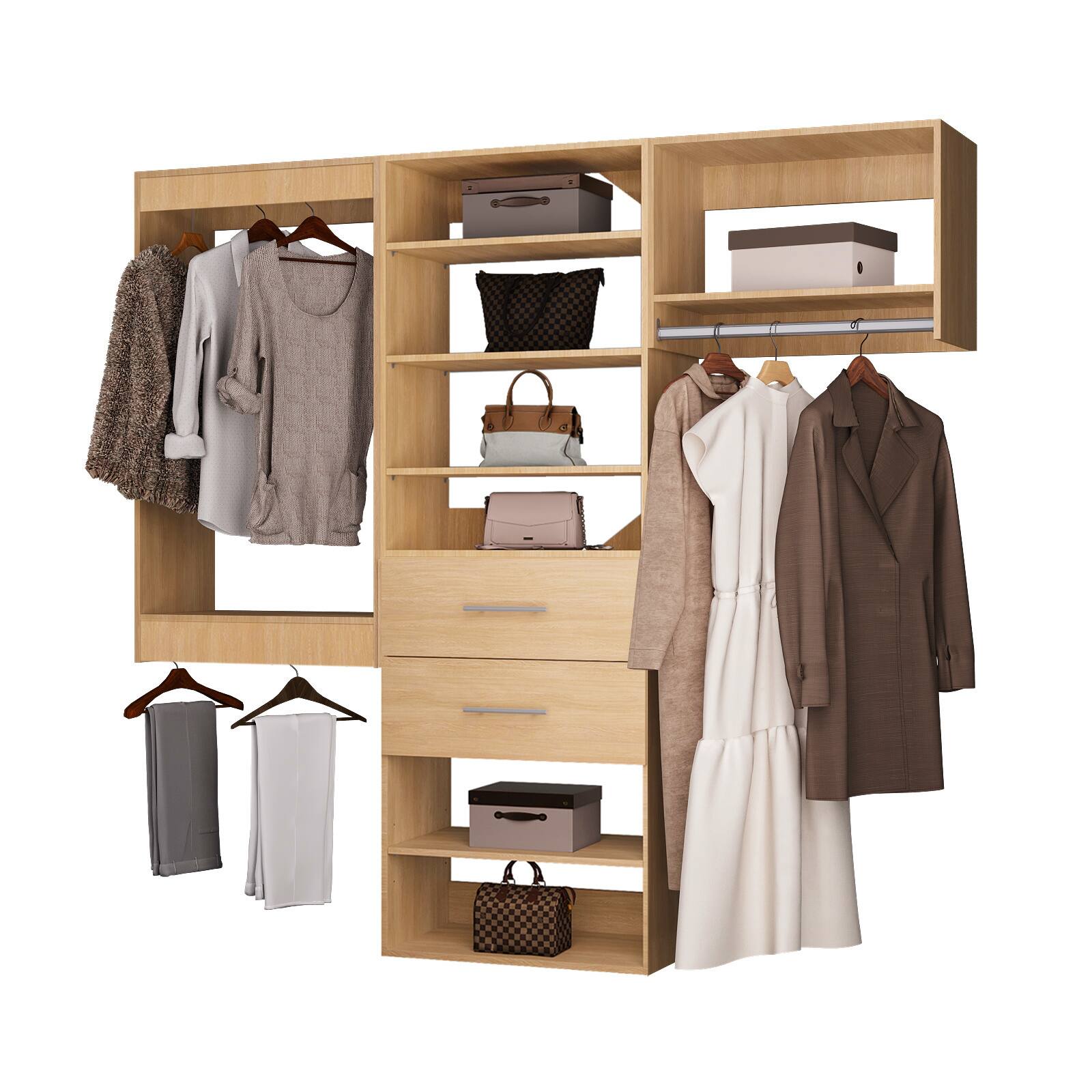 Front. LOVMOR - LOVMOR 96 in Wood Modular Closet System Unit-Customizable Wall Mounted Walk-In Closets for Bedroom or Walk-in Closet - Wood.