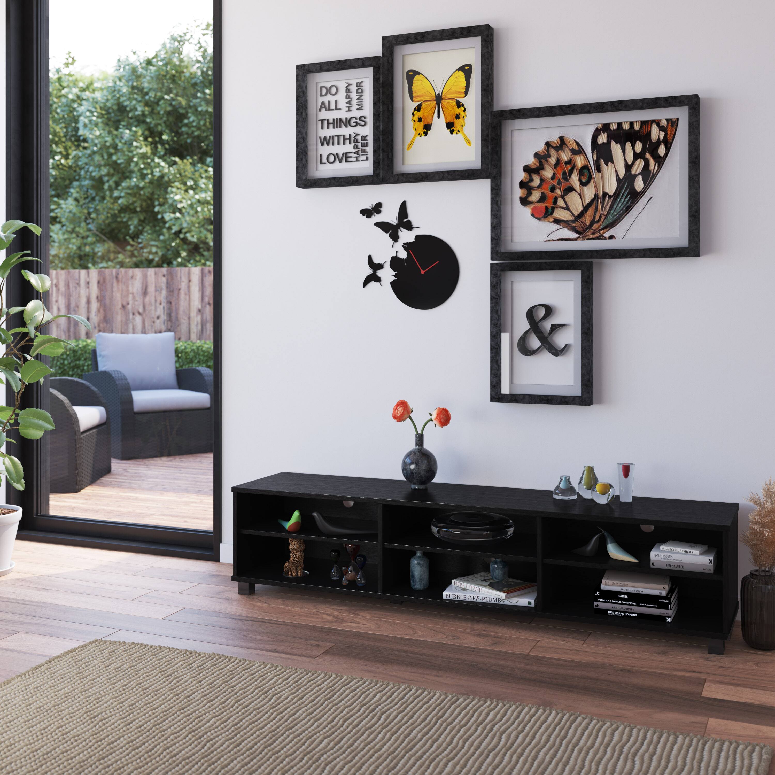 Alt View 32. CorLiving - Hollywood Collection TV Stand with Open Cabinets for Most TVs up to 85" - Black.