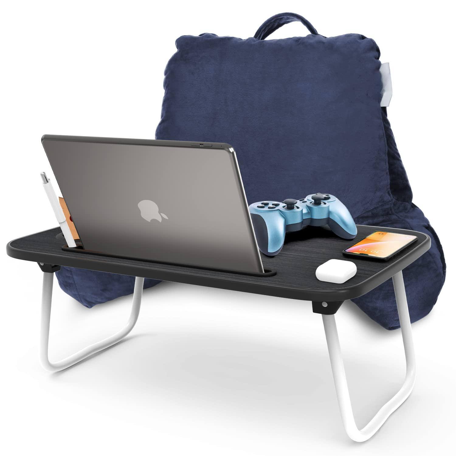 Alt View 1. Paradigms Interiors - Reading Pillow With Portable Laptop Lap Desk - Shredded Memory Foam Support For Sitting Up In Bed And Couch... - Navy-Standard.