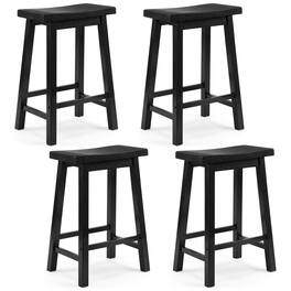 PJ Wood - Classic Saddle Seat 24 Inch Kitchen Bar Counter Stool, (4 Pack) - Black