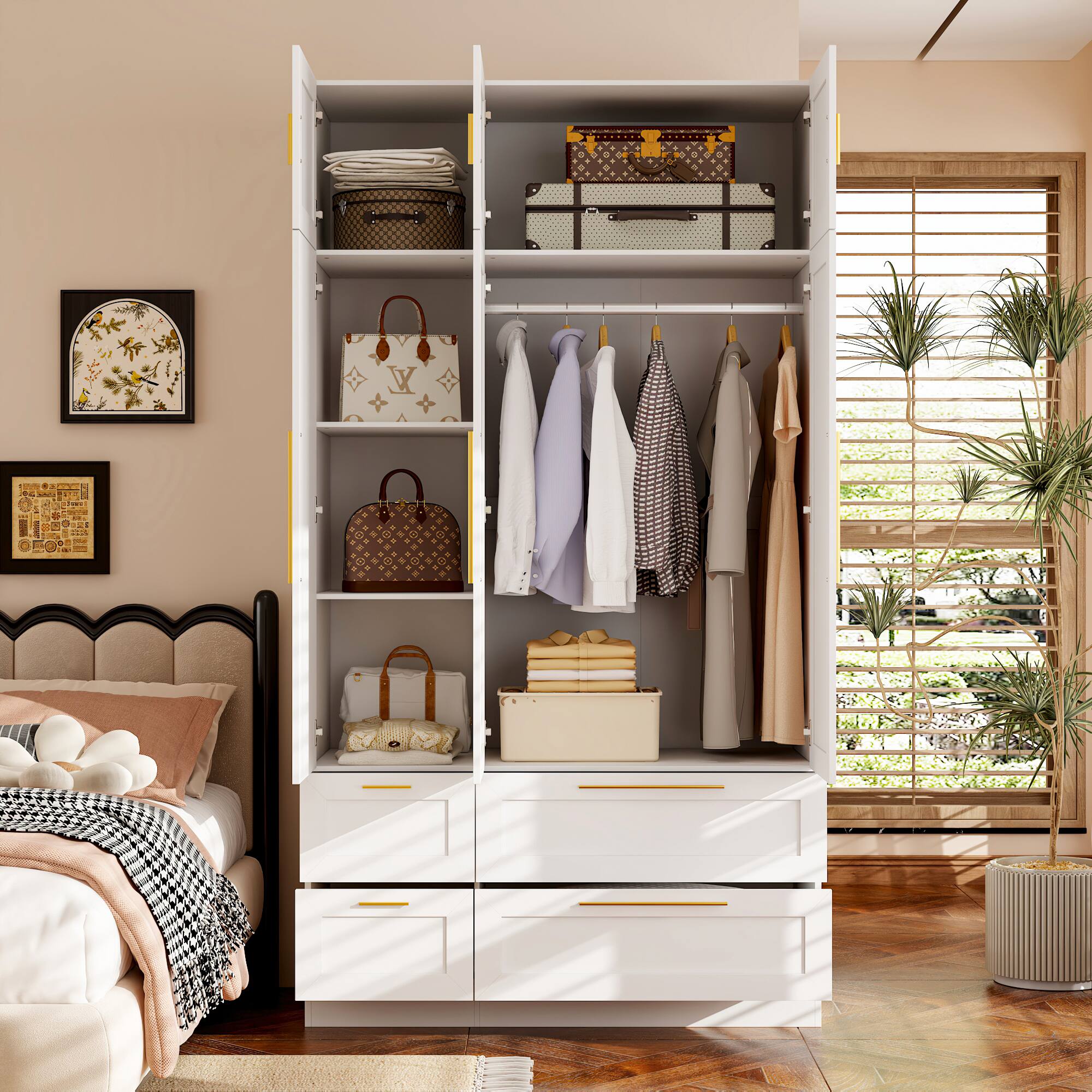 Alt View 2. FUFU & GAGA - FUFU&GAGA Wardrobe with Mirror: Stylish Storage with Safety & Function - White.