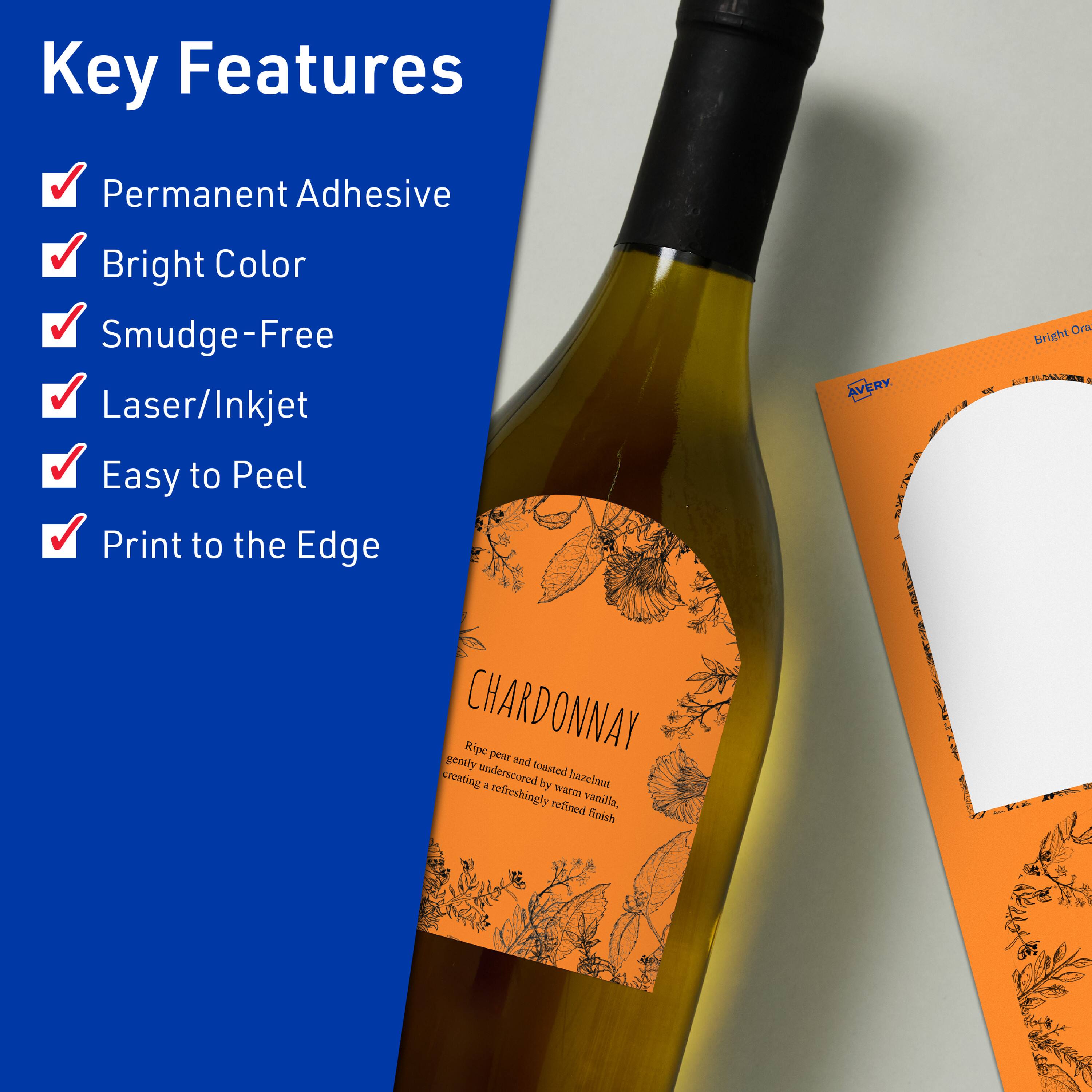 Key Features  
- Permanent Adhesive  
- Bright Color  
- Smudge-Free  
- Laser/Inkjet  
- Easy to Peel  
- Print to the Edge  

CHARDONNAY  
Ripe pear and gently toasted hazelnut underscored by warm vanilla, creating a refreshingly refined finish  

AVERY  
Bright Orange