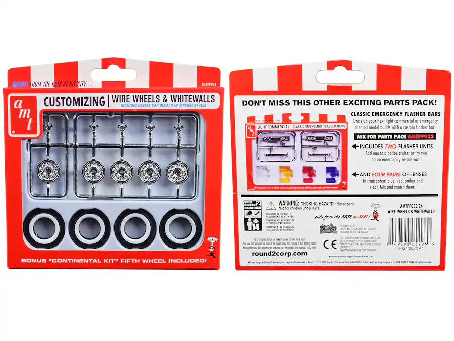 Police Lettering Transparent Skill 2 Model Kit Wire Wheels and Whitewall Tires Set of 5 Pieces for 1 ...