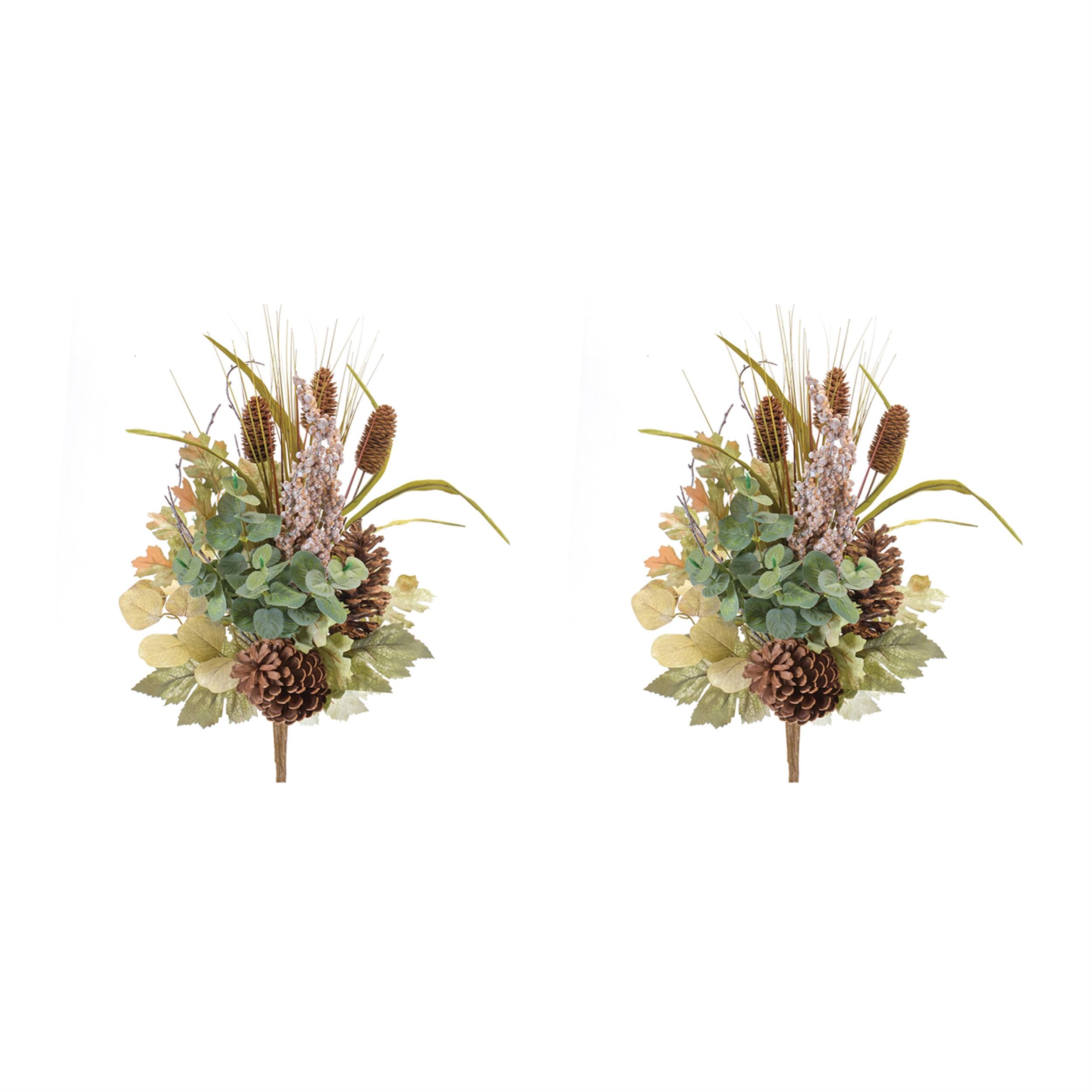 Left. BreeBe - Mixed Fall Foliage Bush (Set of 2) - Green, Brown.