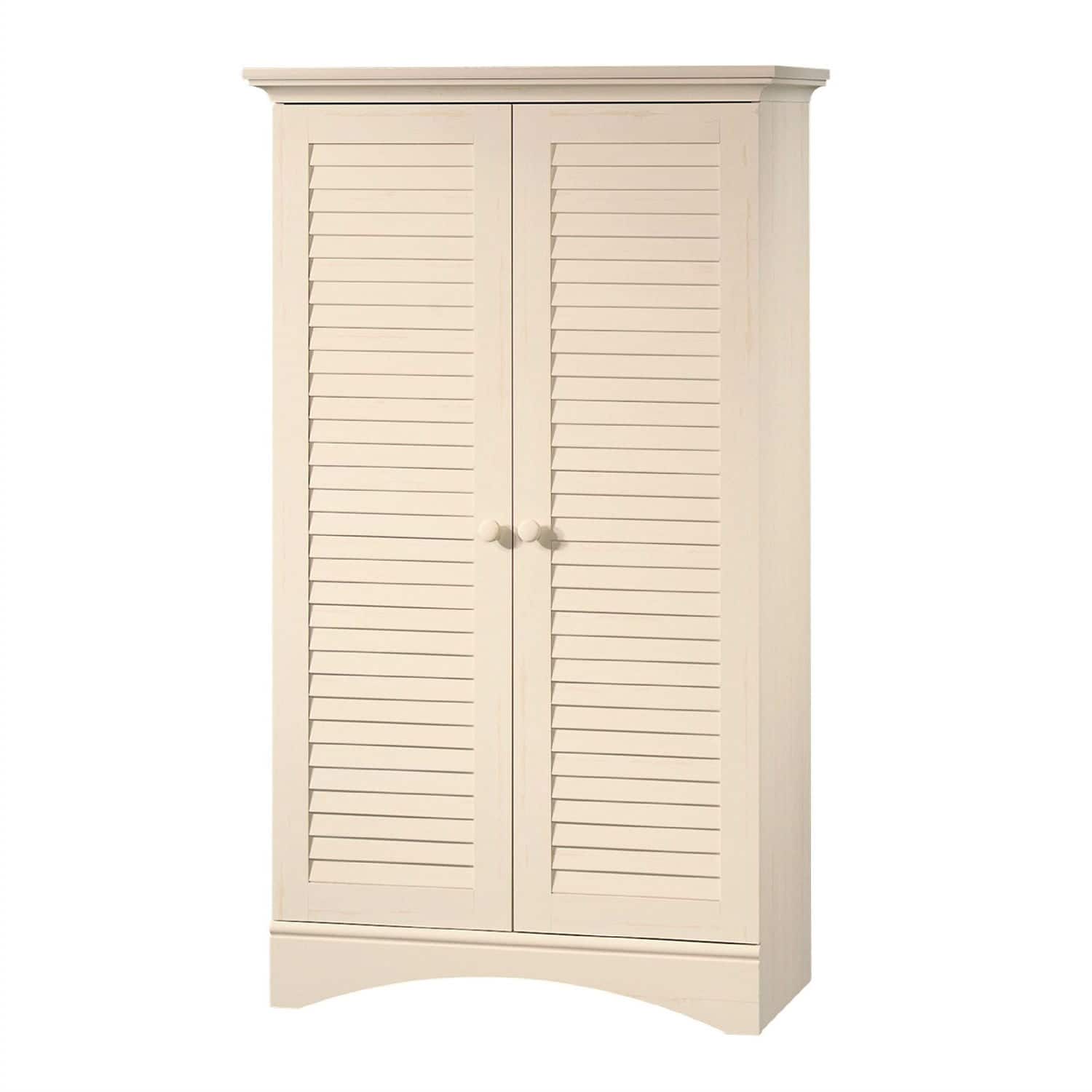 Hivvago - Antique Finish Wardrobe Armoire Storage Cabinet with Louver Doors - White