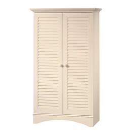 Hivvago - Antique Finish Wardrobe Armoire Storage Cabinet with Louver Doors - White