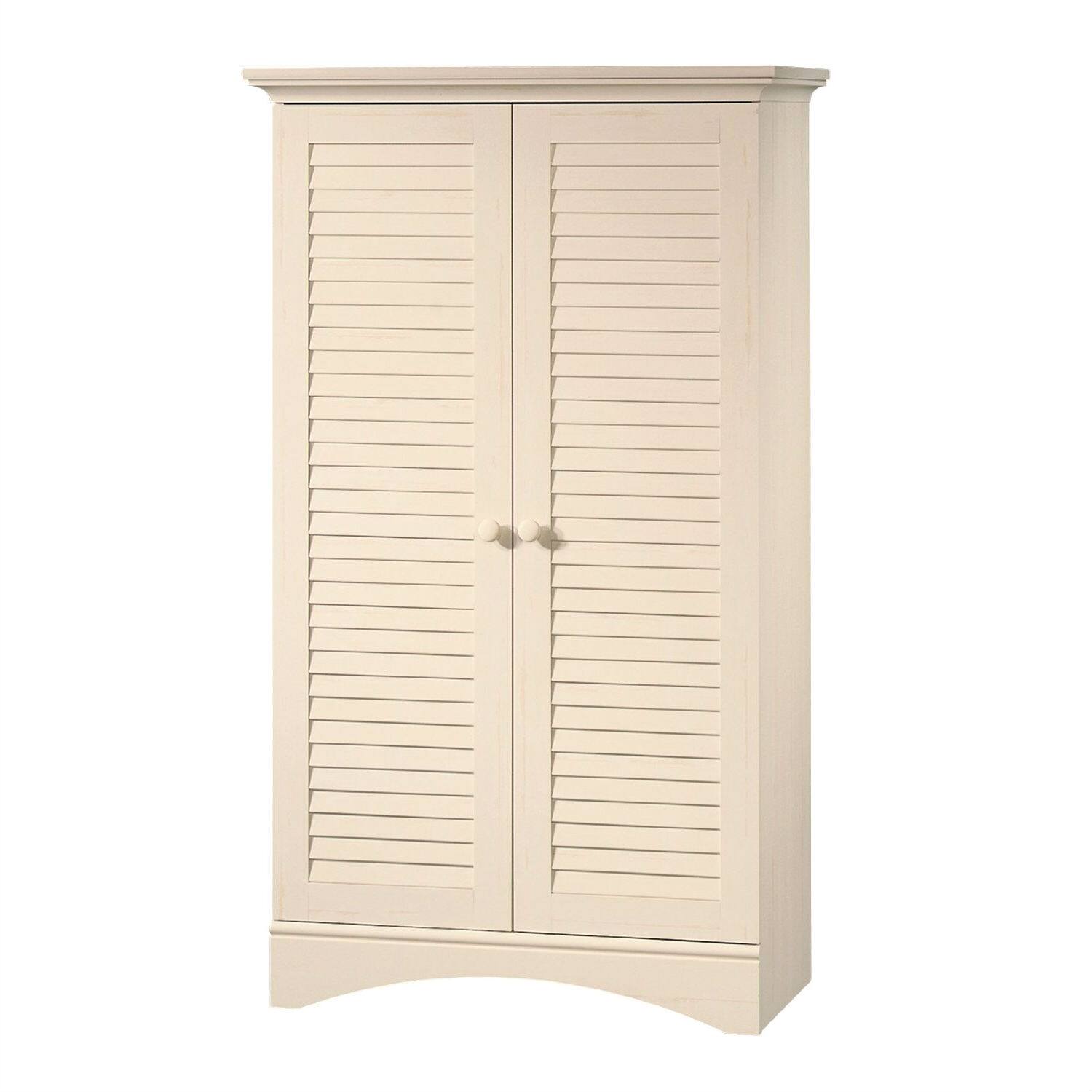 Front. Hivvago - Antique White Finish Wardrobe Armoire Storage Cabinet with Louver Doors - White.