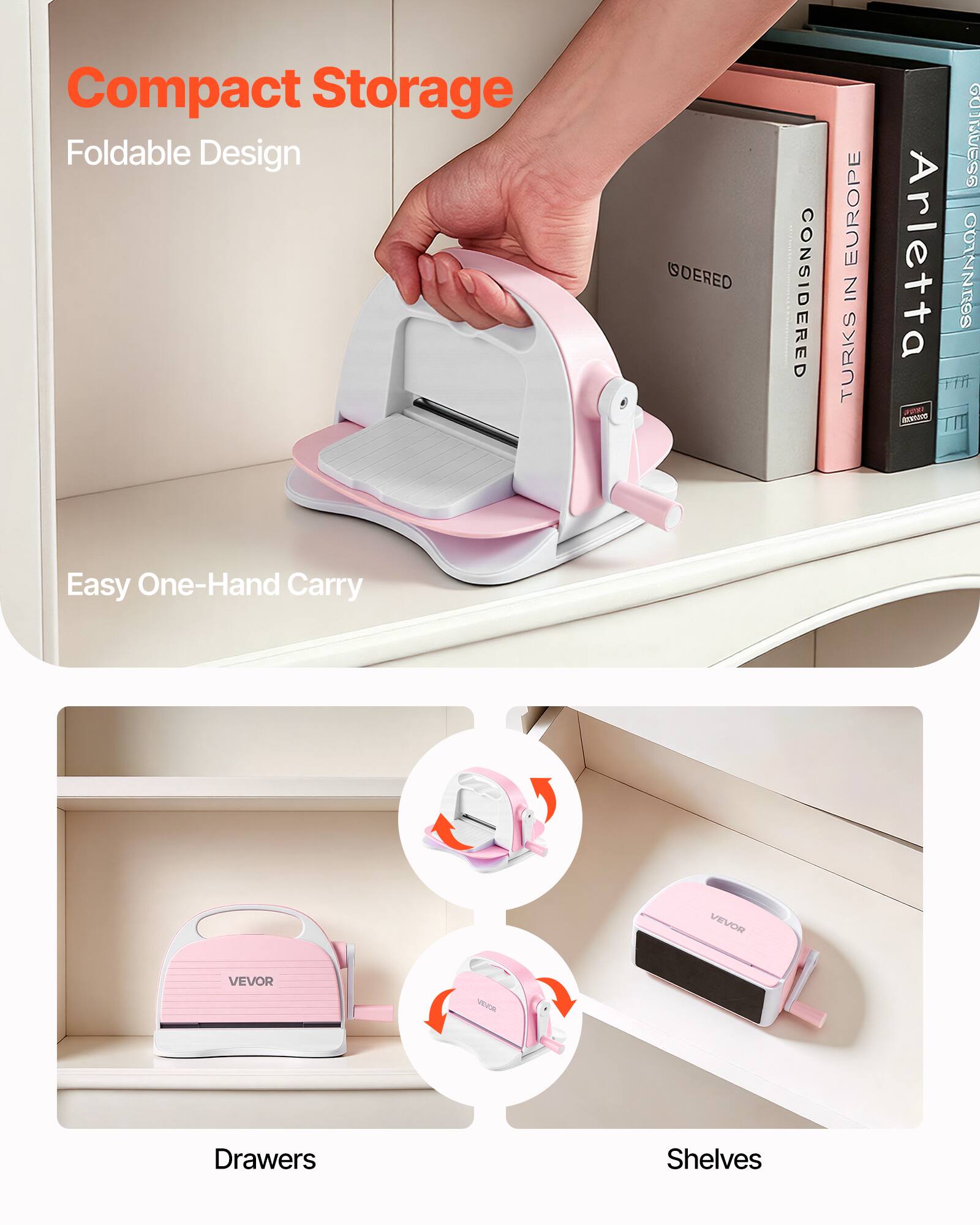 Compact Storage  
Foldable Design  
Easy One-Hand Carry  

VEVOR VEta Drawers Shelves