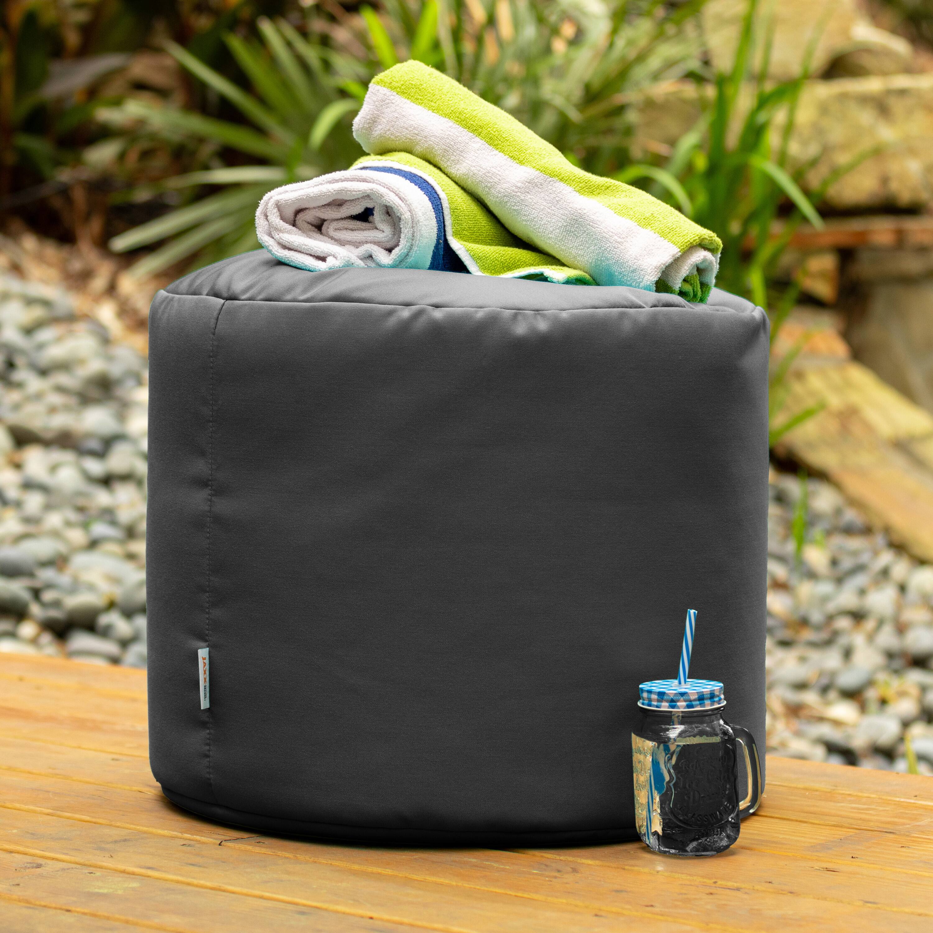 Left. Jaxx - Jaxx Spring Indoor / Outdoor Bean Bag Pouf Ottoman, Charcoal Sunbrella - Charcoal.