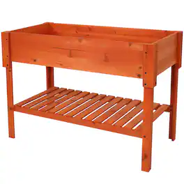 Sunnydaze - Wooden Raised Garden Bed Planter Box with Shelf - 42 in - Stained Finish