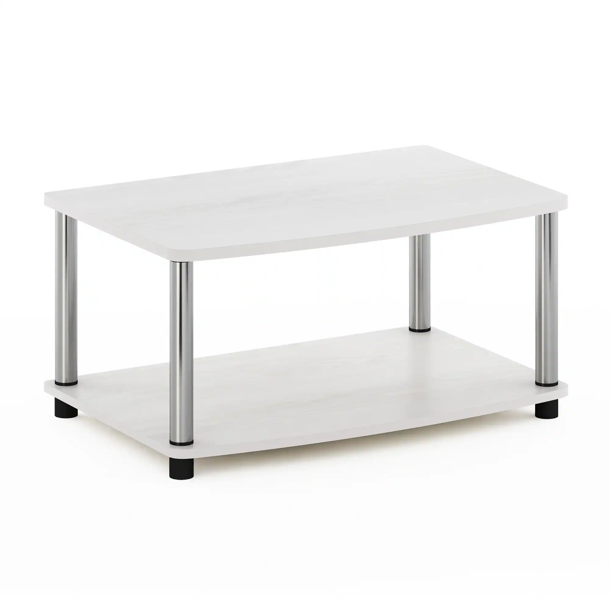 Furinno - Turn-N-Tube No Tools 2-Tier Elevated TV Stands, Stainless Steel Tubes - White Oak/Stainless Steel