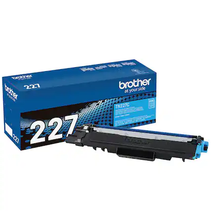 Brother 227 is a printer cartridge that is designed to work with Brother printers. The cartridge is blue and black in color and is packaged in a blue box. The box contains the cartridge and a booklet that provides information about the product and its usage. The cartridge is compatible with a variety of Brother printer models, including the Brother 227.