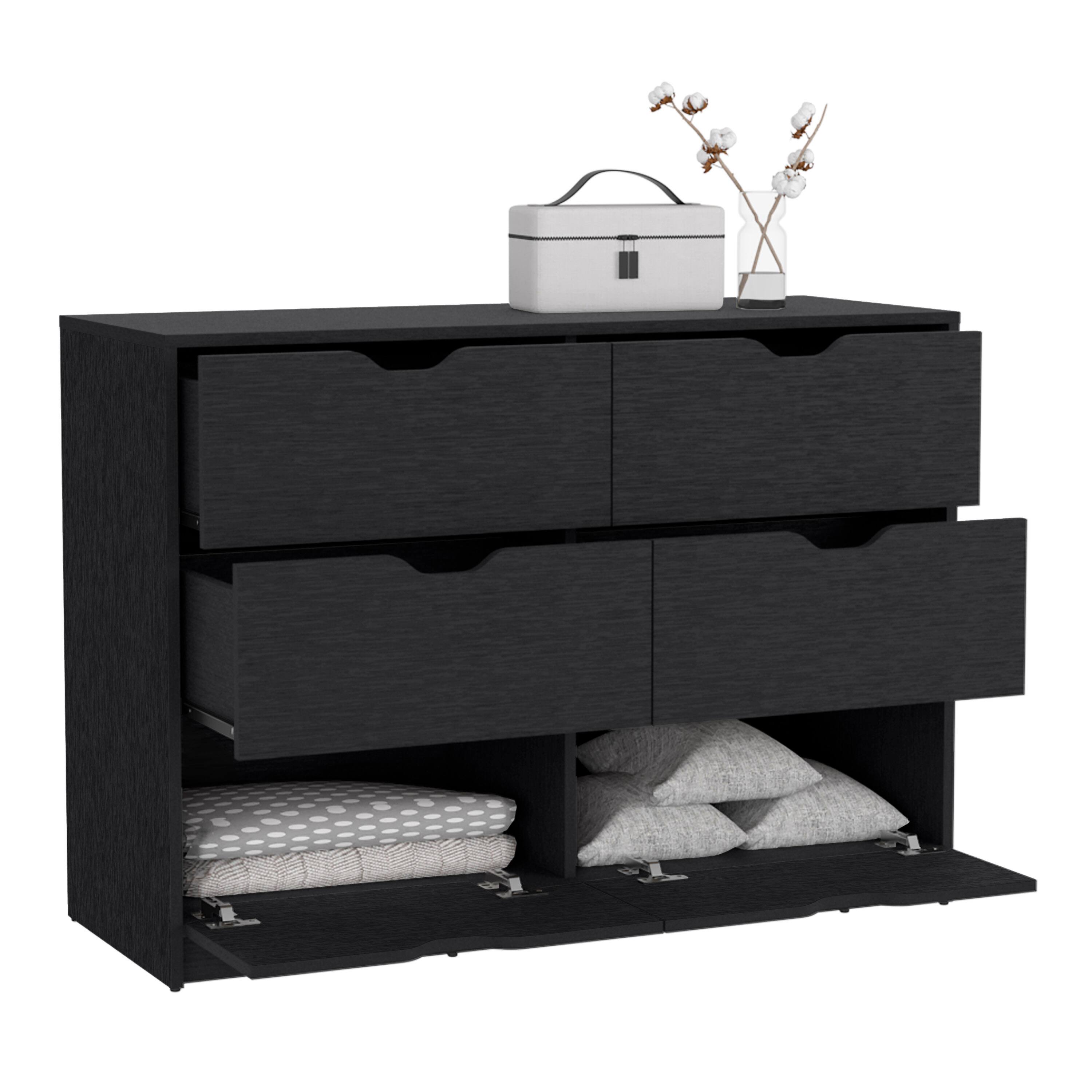 Back. TuHome - Basilea 4 Drawers Dresser, 2 Cabinets - Black.