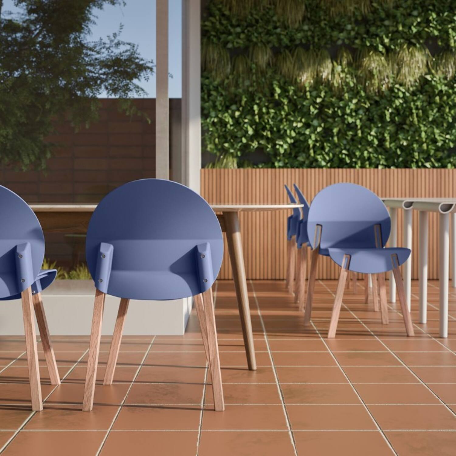 Left. Mondawe - 4-Pack Crimson Chairs – Red Oak Wood Legs & PP Seat - Blue.