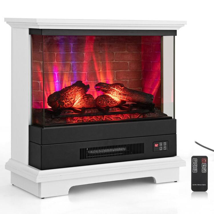 Front. SlickBlue - Freestanding Electric Fireplace with Remote Control for Living Room - White.