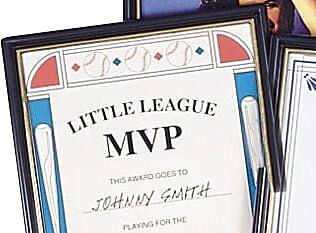 LITTLE LEAGUE MVP

THIS AWARD GOES TO

JOHNNY SMITH

PLAYING FOR THE