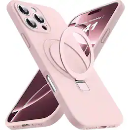 Entronix - Magnetic Case for iPhone 16 Pro - Soft-Touch Liquid Silicone with Gripstand - Pink