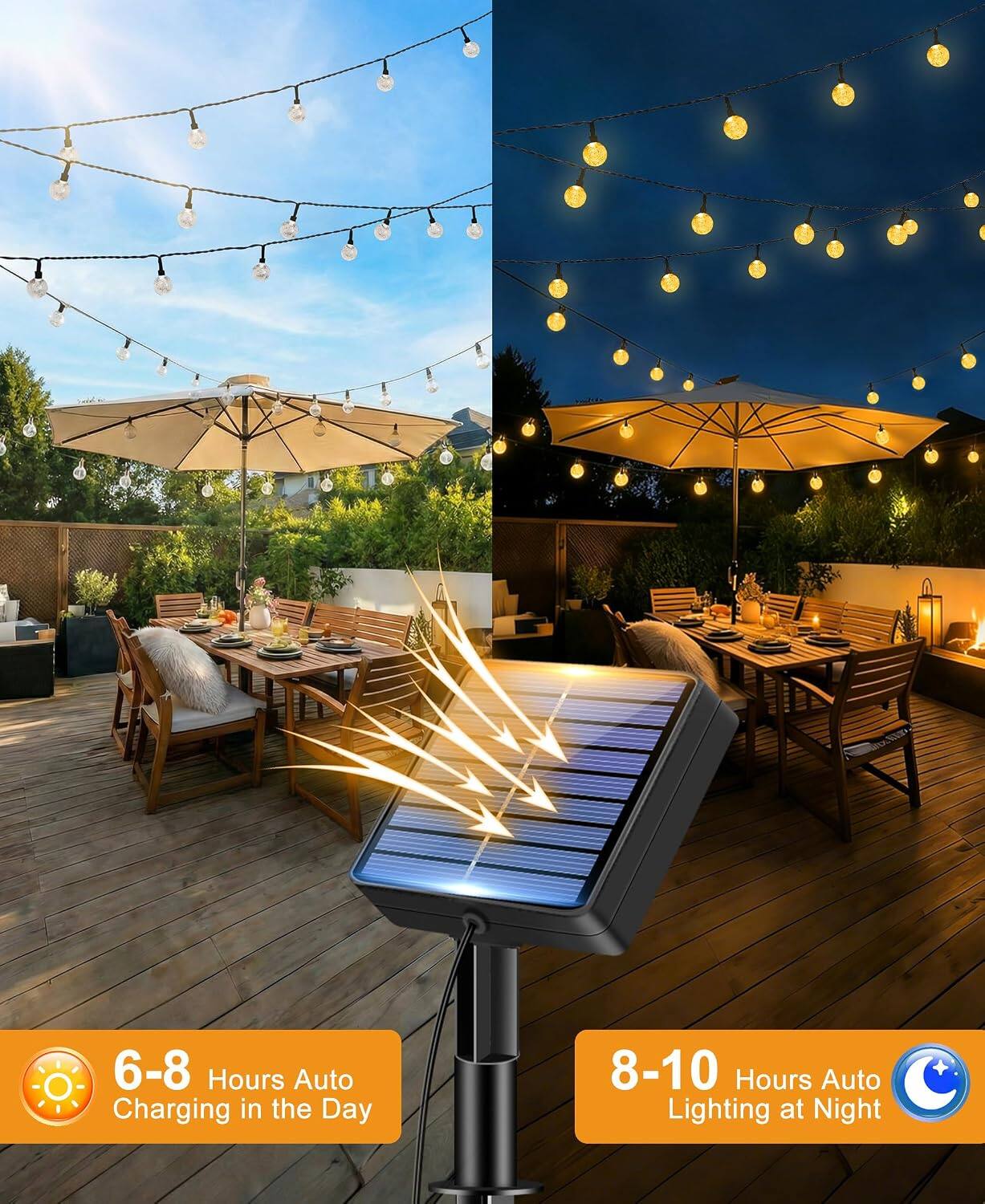 6-8 Hours Auto Charging in the Day  
8-10 Hours Auto Lighting at Night