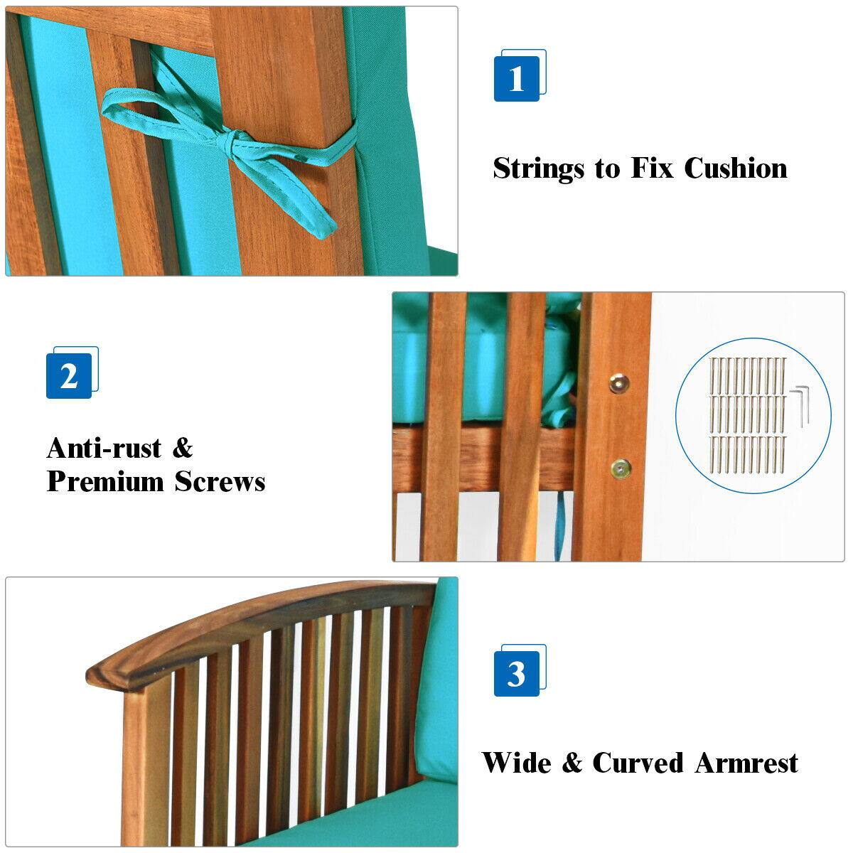 1. Strings to Fix Cushion

2. Anti-rust & Premium Screws

3. Wide & Curved Armrest