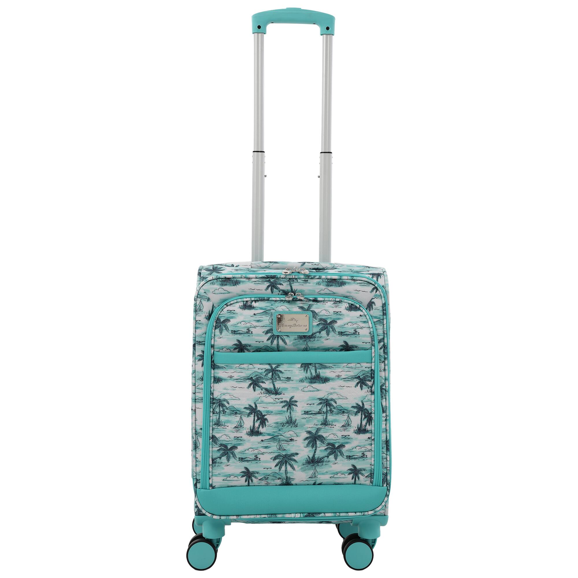 Front. Tommy Bahama - Palm Print 21.5" Expandable Softside Carry-On Spinner - Aqua.