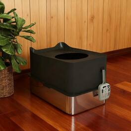 APRILSOUL - Cat Litter Box with Scoop Top Entrance Non-slip Pads - Black