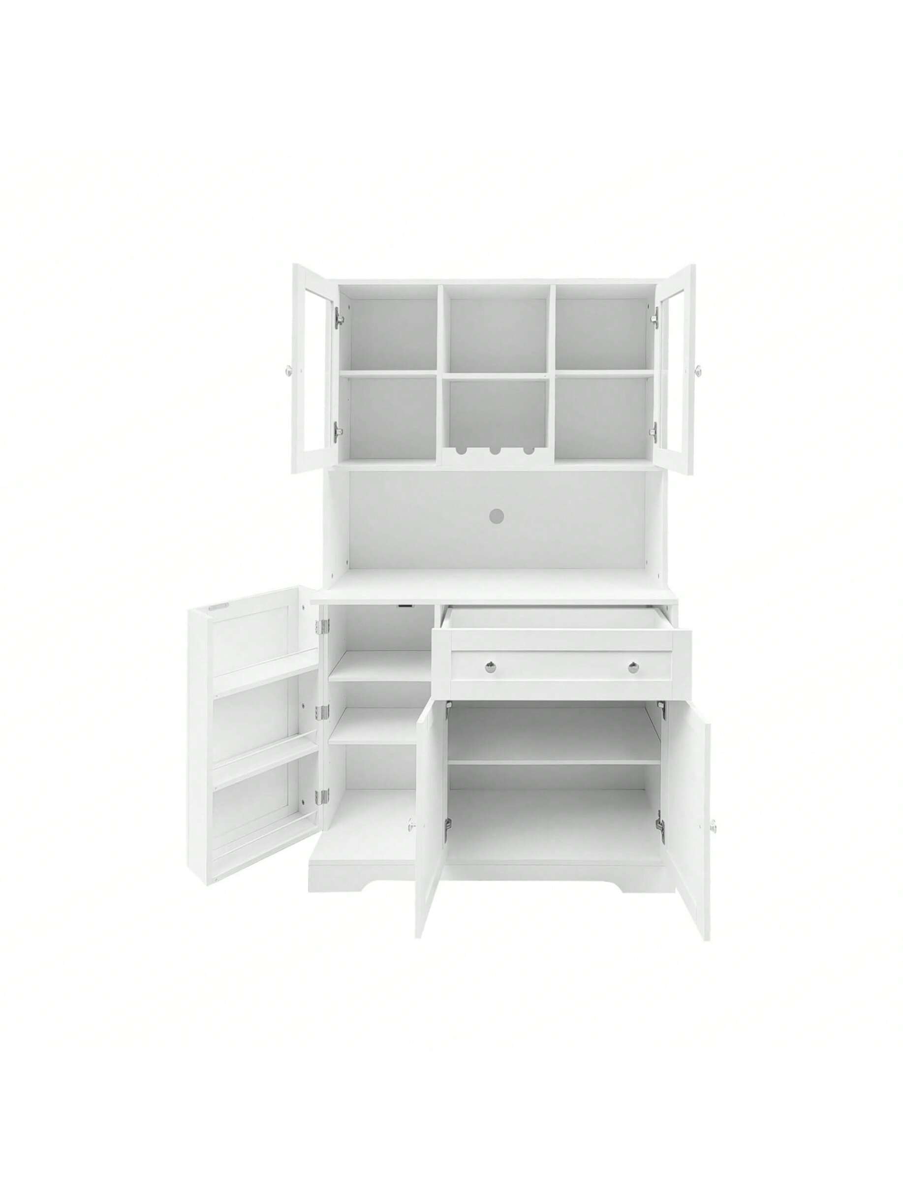 Alt View 5. GARVEE - Home Kitchen Pantry Storage Cabinet, Modern Buffet Cabinet With Microwave Stand, Tall Kitchen Hutch Cabinet, White - White.