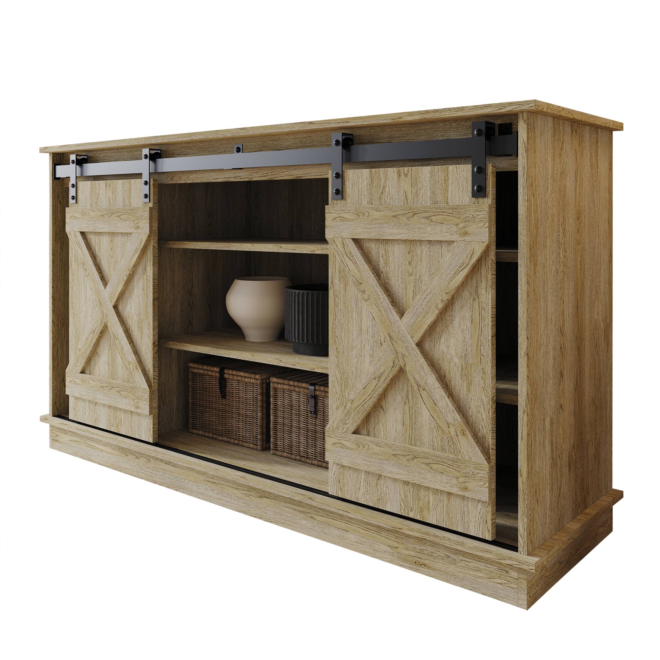 Alt View 1. ChaletPosh - Vintage-Inspired TV Stand Console with Sliding Barn Doors, Sanremo Light Oak - Light Oak.