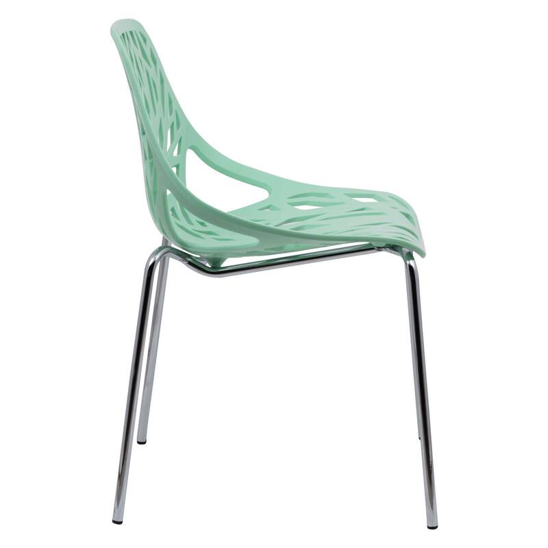 Back. LeisureMod - Asbury Stackable Modern Dining Chair with Cut Out Design and Chrome Legs Side Chair for Home Living Room - Mint.