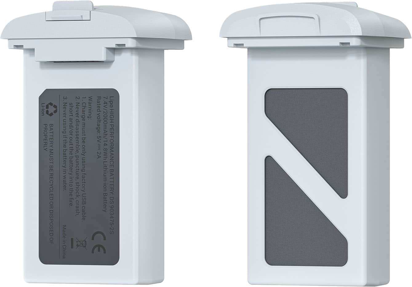 The text on the image reads:
"Li-ion Battery: Must be properly disposed of or recycled. Rated 3.7V. Never short circuit or use inappropriate chargers. Never disassemble. Do not use if damaged. Keep away from fire. USB Battery: 2A/1000mAh/4.2Wh performance. The only 8Wh battery. Made in China. CE marked."