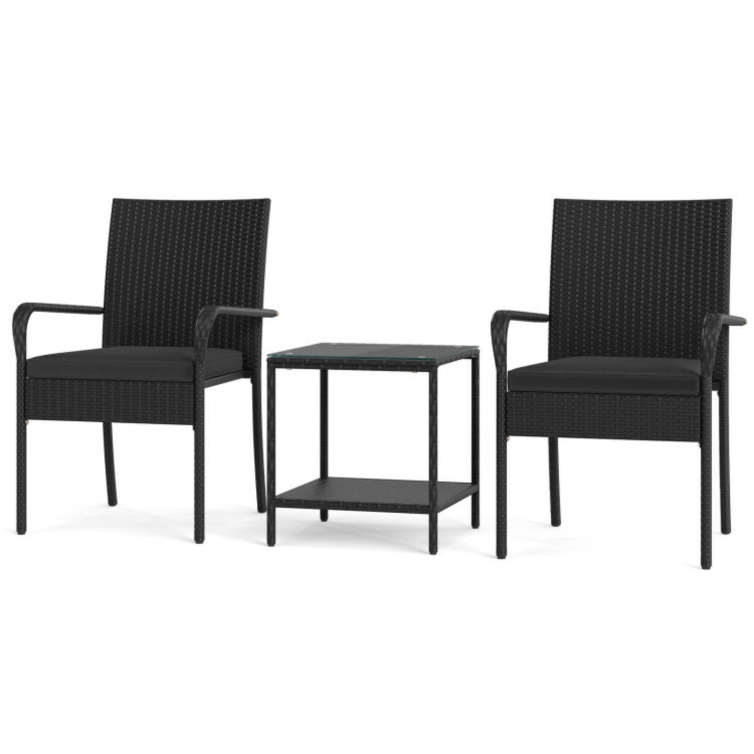 Alt View 3. Mondawe - 23 x 22.5 x 35 IN Freestanding Patio Bistro Set with Table and Cushions 3-Piece - Black+Black.