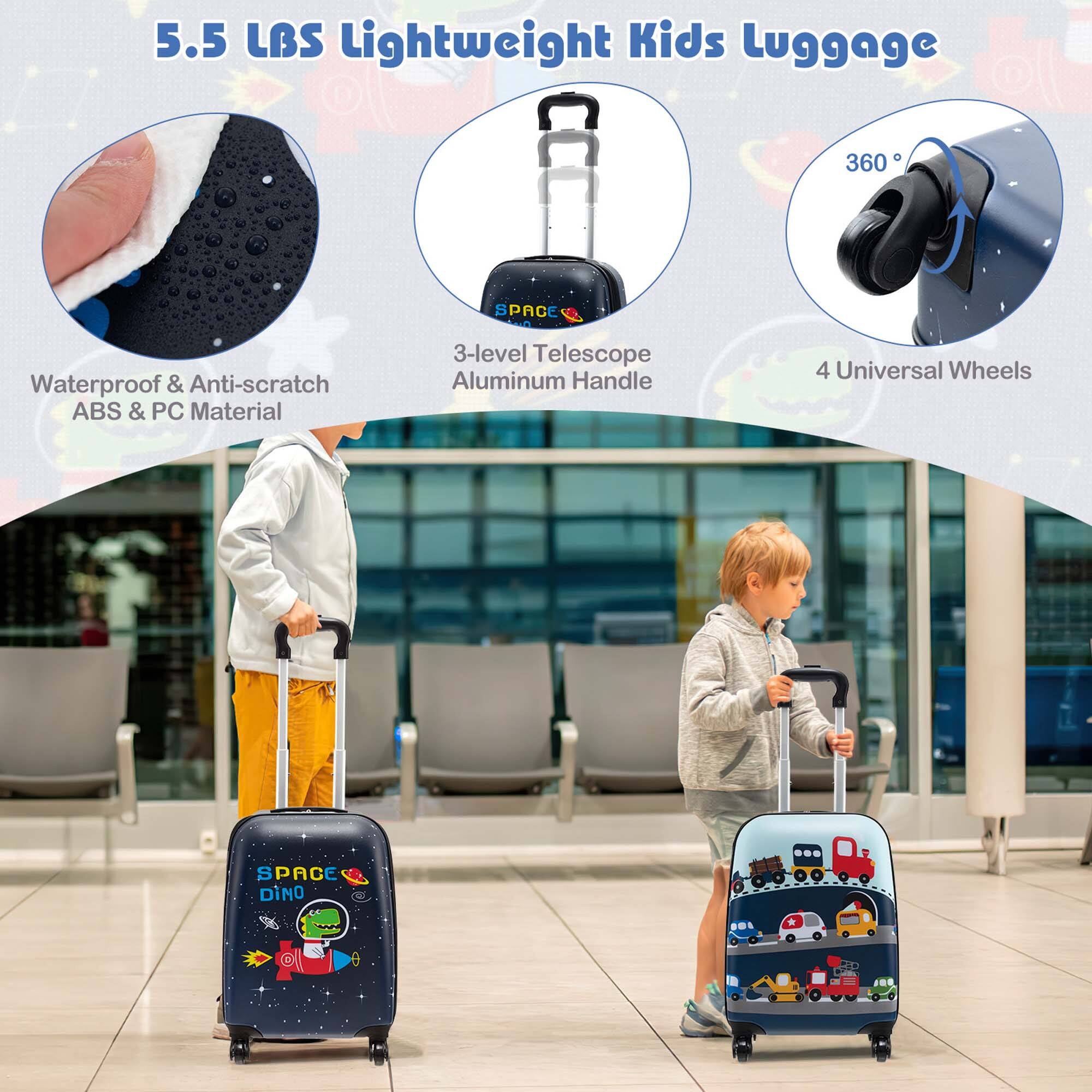 5.5 LBS Lightweight Kids Luggage O 360 SPACE Waterproof & Anti-scratch ABS & PC Material 3-level Telescope Aluminum Handle 4 Universal Wheels SPACE DINO ... - d D