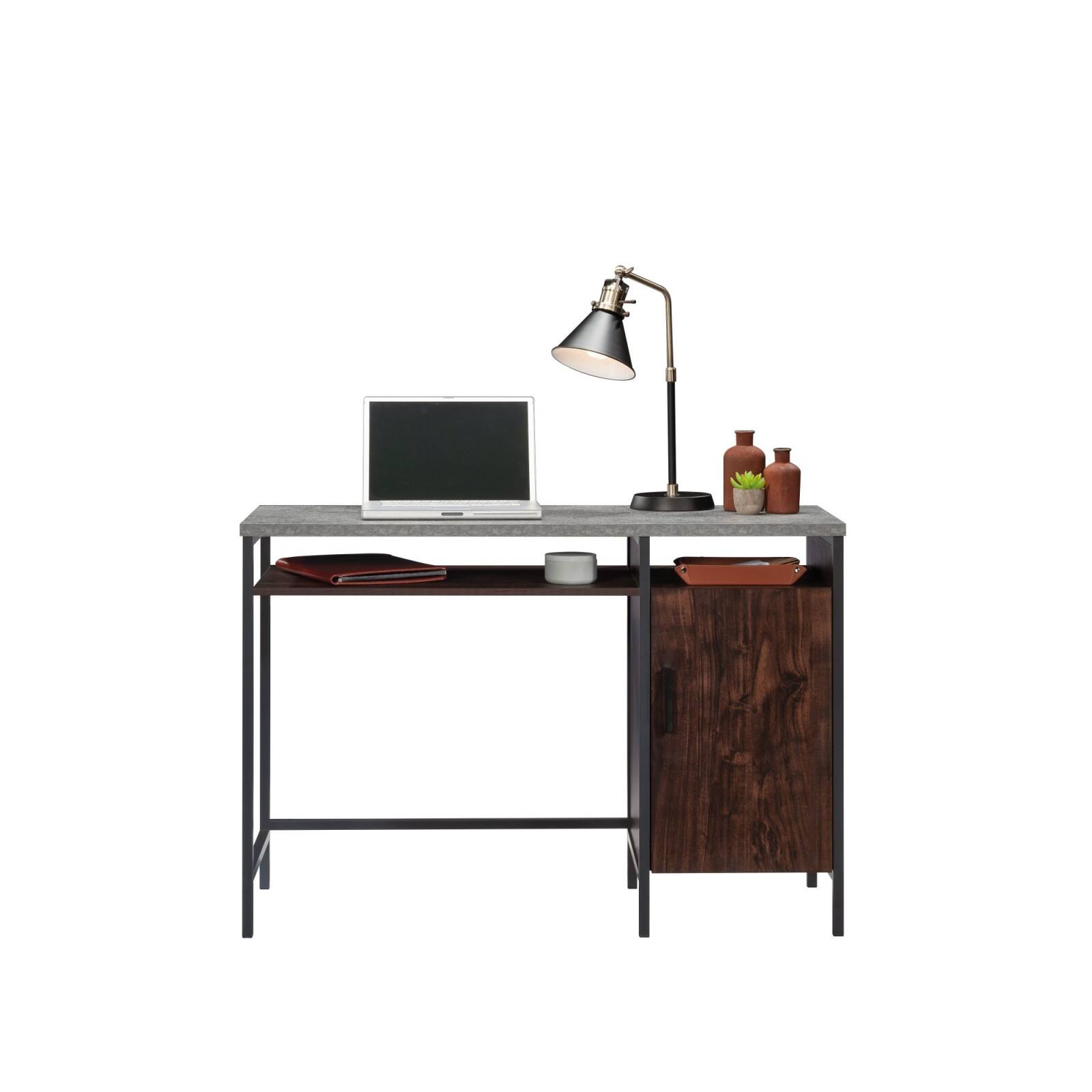 Alt View 7. Glintex - Office Computer Desk – 45" Industrial Workstation with Large Surface, Cubbyhole and Adjustable Shelf for Home Office Use - Dark Walnut.
