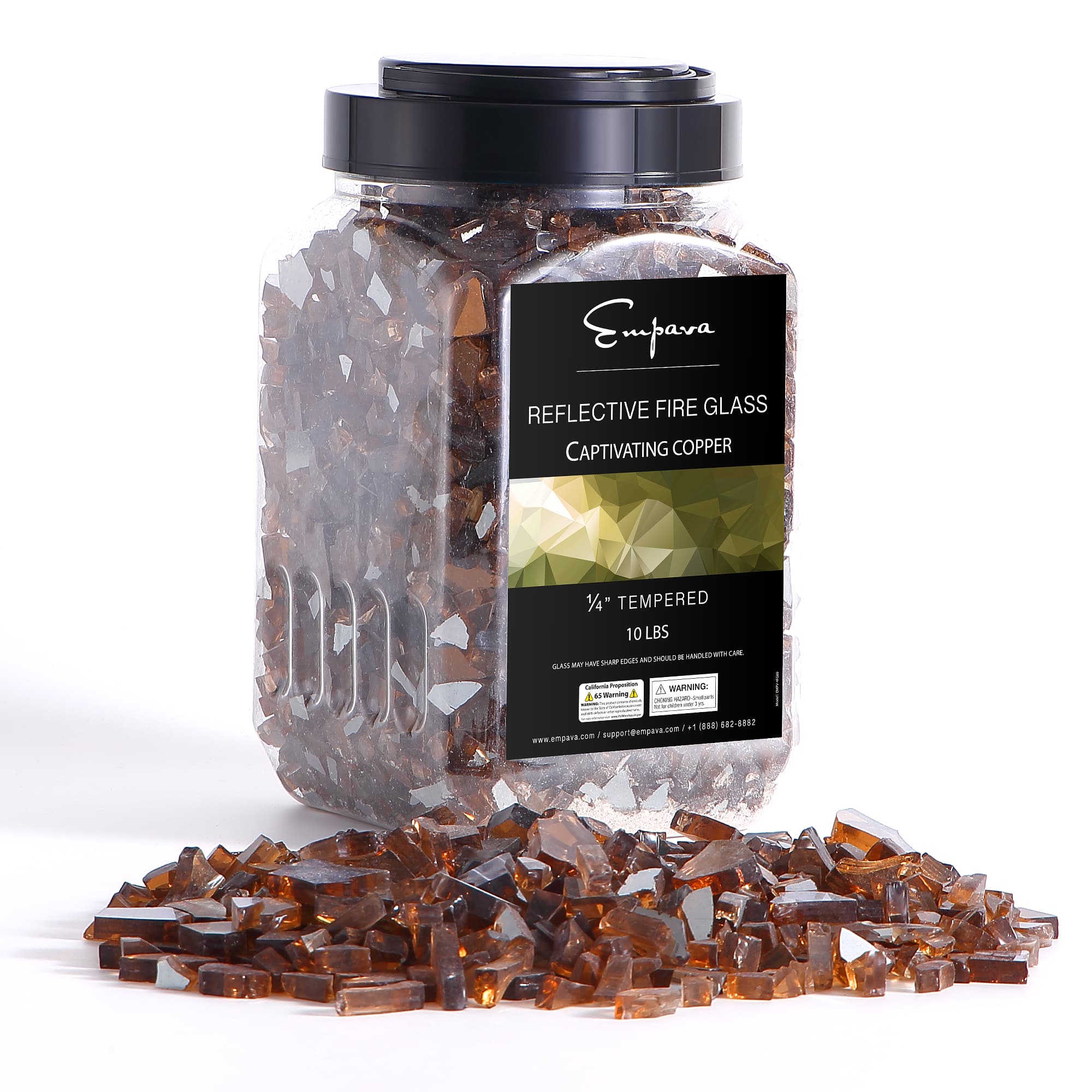 Empava - 10 lbs. 1/4-in Captivating Reflective Tempered Fire Glass for Gas Fire Pit - Copper