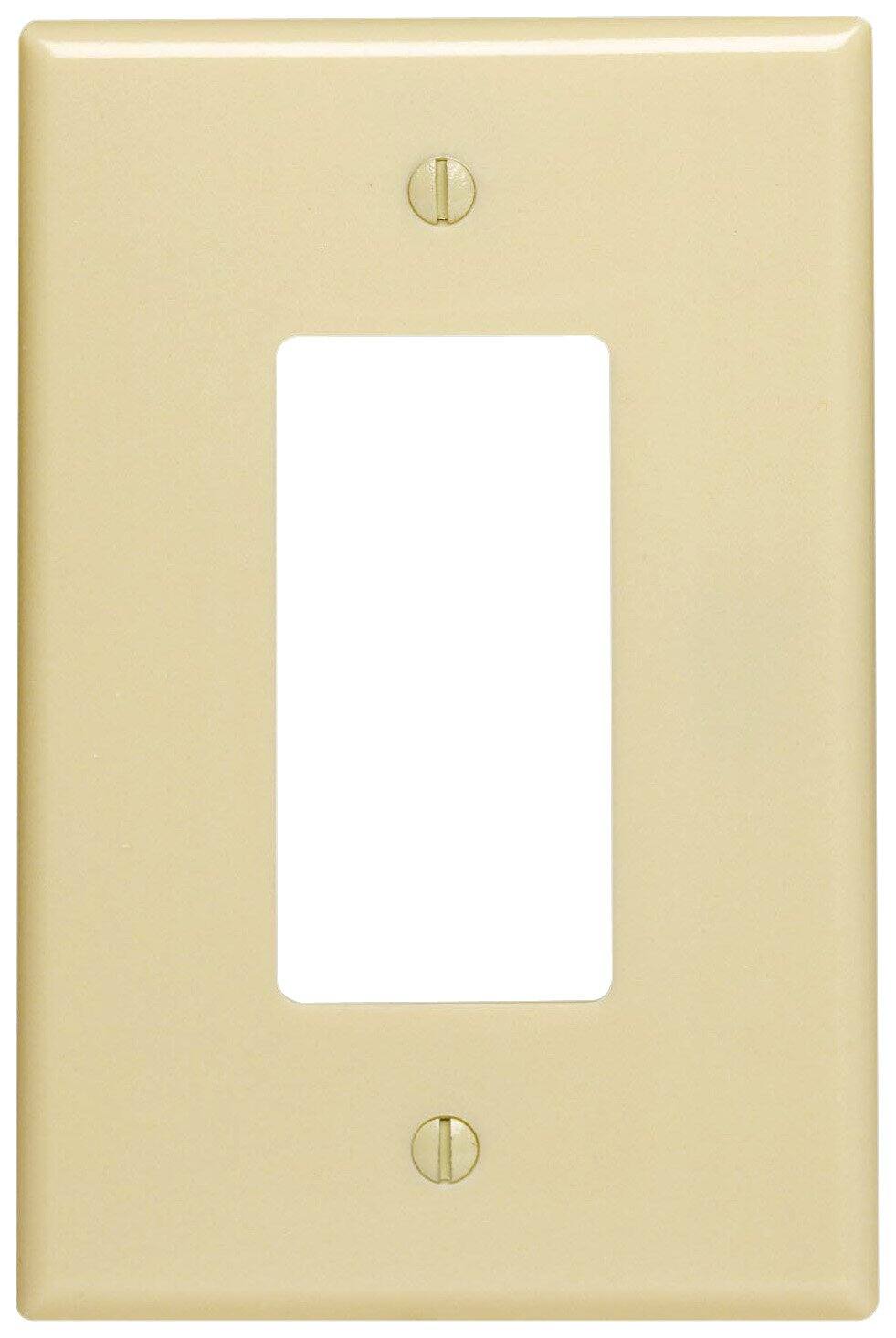 Front. Leviton - Leviton Ivory 1 gang Plastic Decorator Wall Plate 1 pk - Ivory.