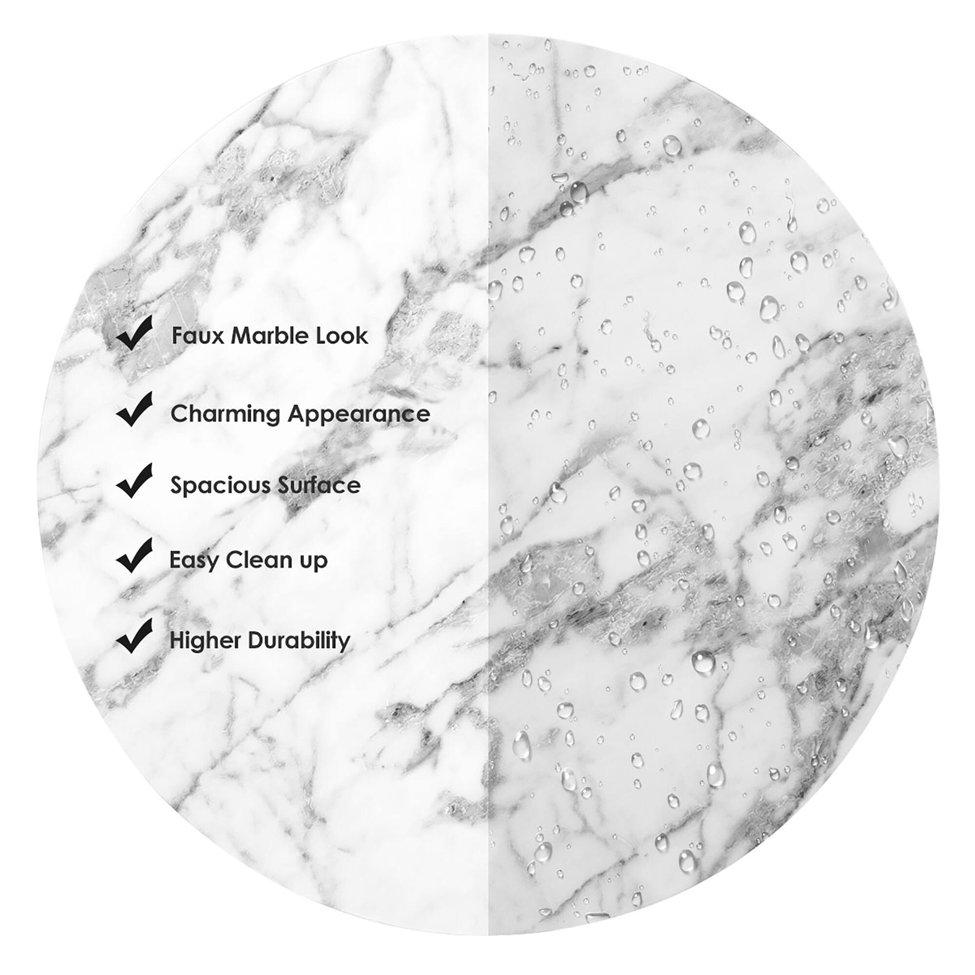 Faux Marble Look Charming Appearance Spacious Surface Easy Clean-up Higher Durability