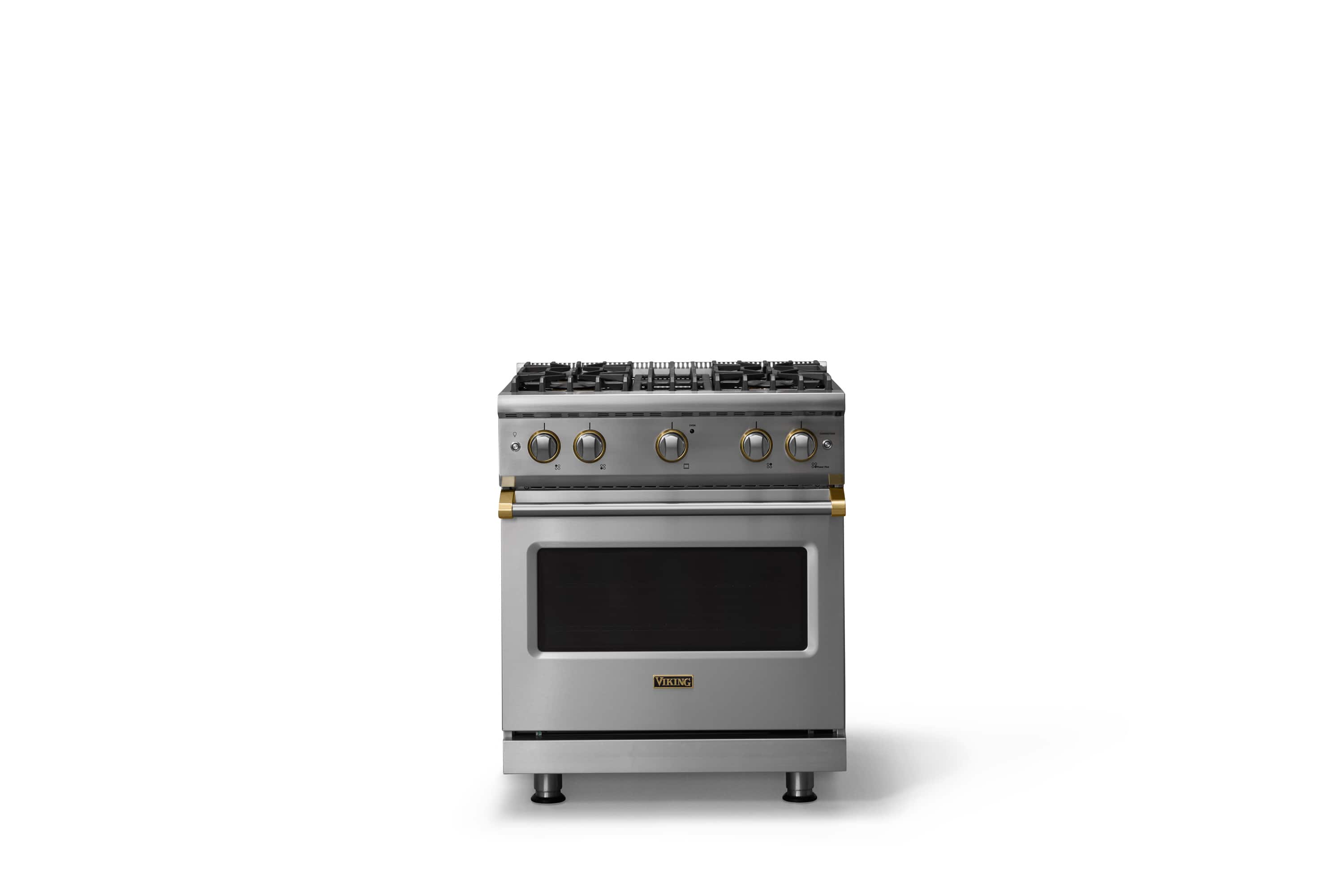 Viking - 30"W. 4.0 Cu. Ft. Freestanding Manual Clean Sealed 4 Burner Gas Convection Range - Stainless Steel/Brushed Brass - Stainless Steel