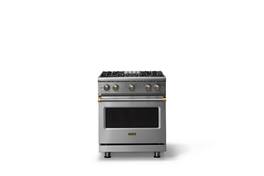 Viking - 30"W. 4.0 Cu. Ft. Freestanding Manual Clean Sealed 4 Burner Gas Convection Range - Stainless Steel/Brushed Brass - Stainless Steel