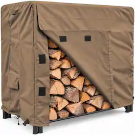 KHOMO GEAR - Firewood Rack Cover 4ft Waterproof, Outdoor Log Rack Cover with Easy-Load Front Flap and Air Vents - 48"L x 24"W x 42"H - Brown