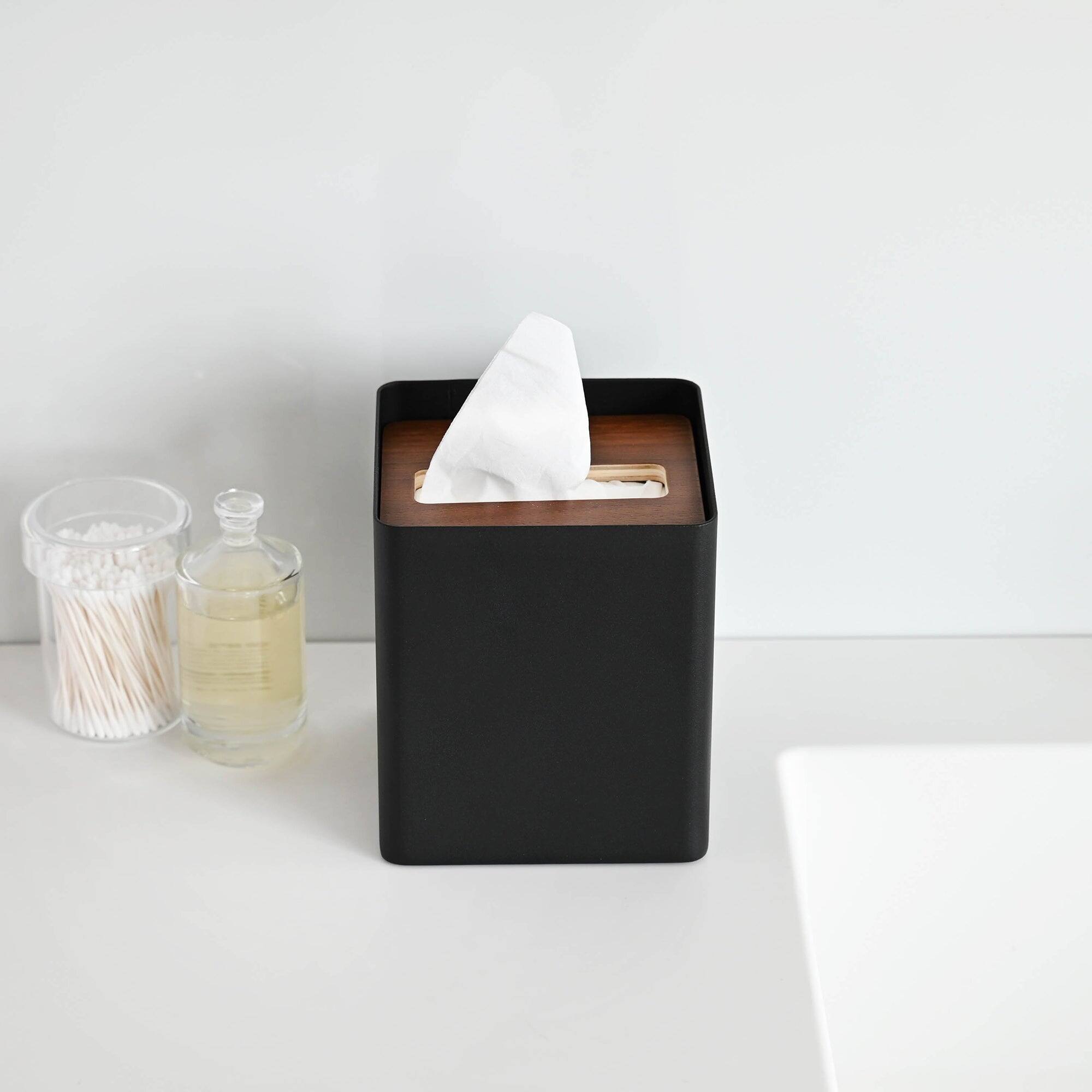 Alt View 10. Yamazaki Home - Tissue Box Cover - Square - Steel - Black, White.