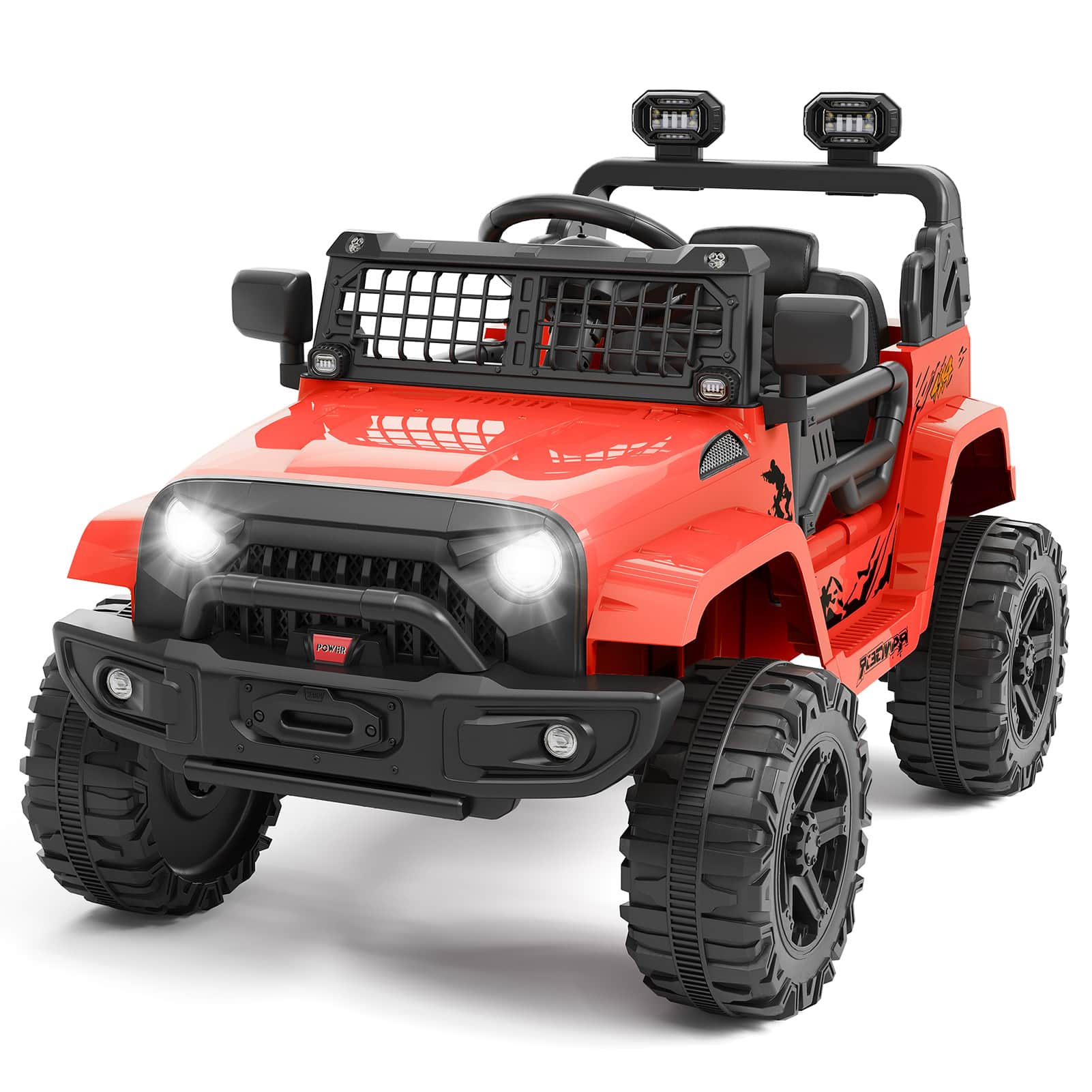 GARVEE - 12V Kids Electric Truck with Parent Remote Control, 3-Speed Ride-on Car, Bluetooth Music Player & LED Lights - Red
