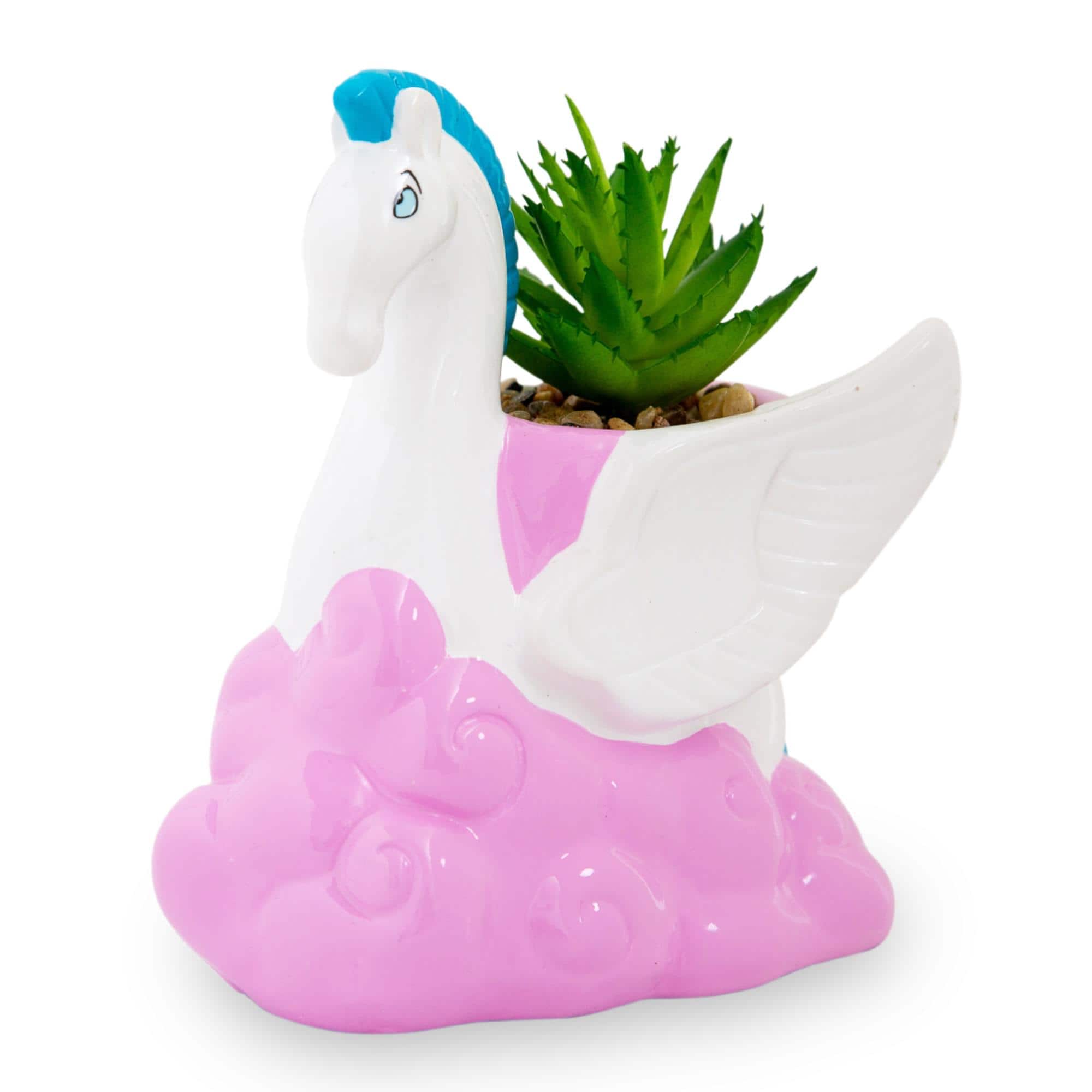 Disney - Hercules Pegasus 3-Inch Ceramic Mini Planter With Artificial Succulent - Pink