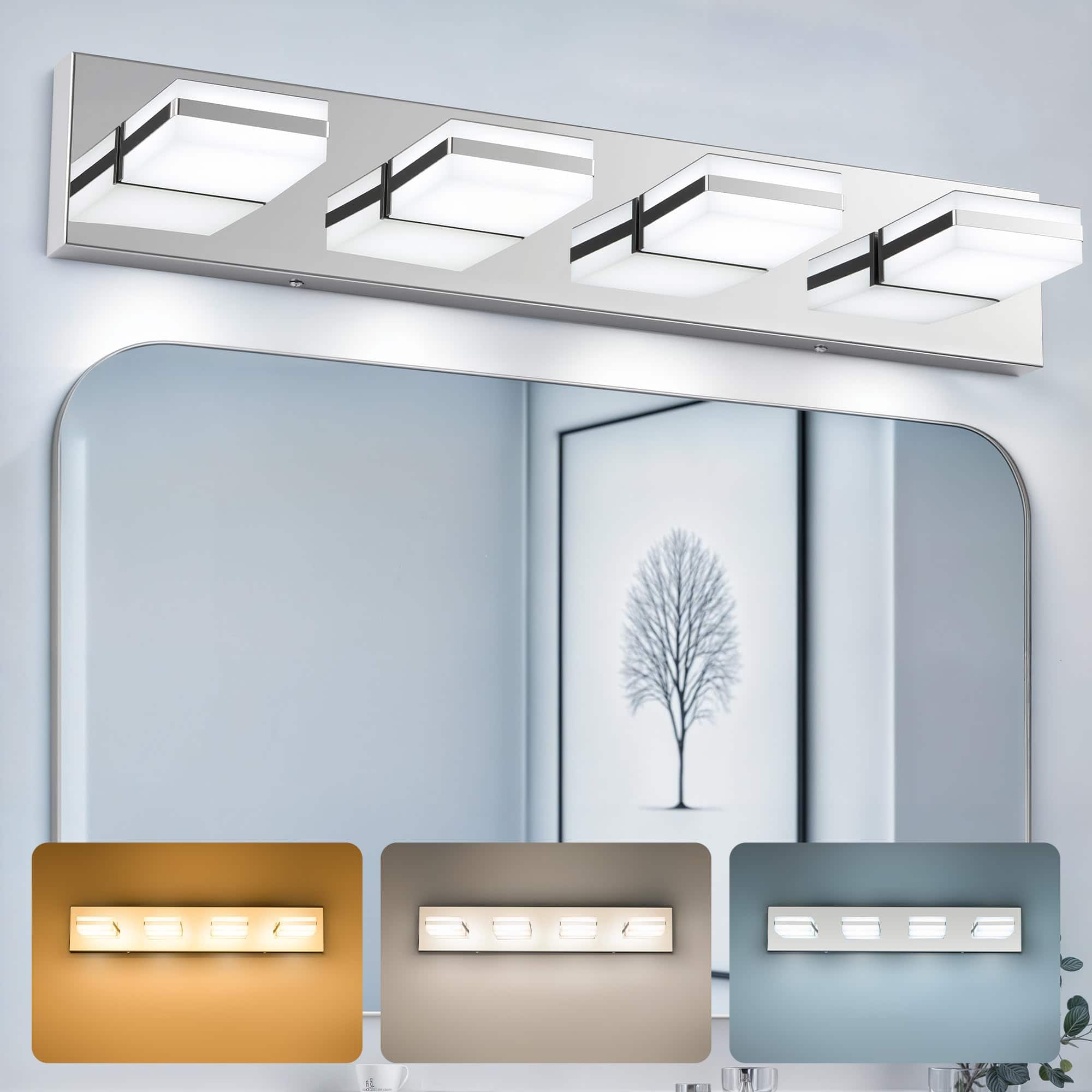 Comfort Essence - Bathroom Vanity Light Fixture Modern Led cct Adjustable Lights With Memory Function Rotatable Shades Wall L - Chrome 4-Light
